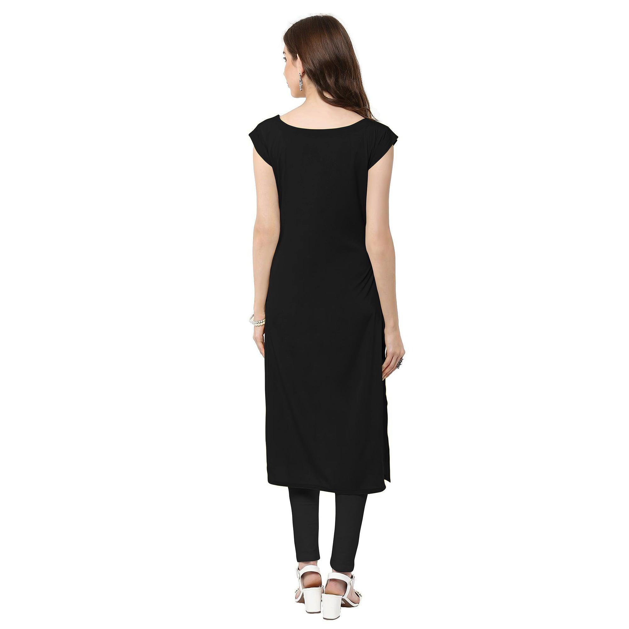 Lovely Black-Green Colored Casual Printed Crepe Kurti - Peachmode