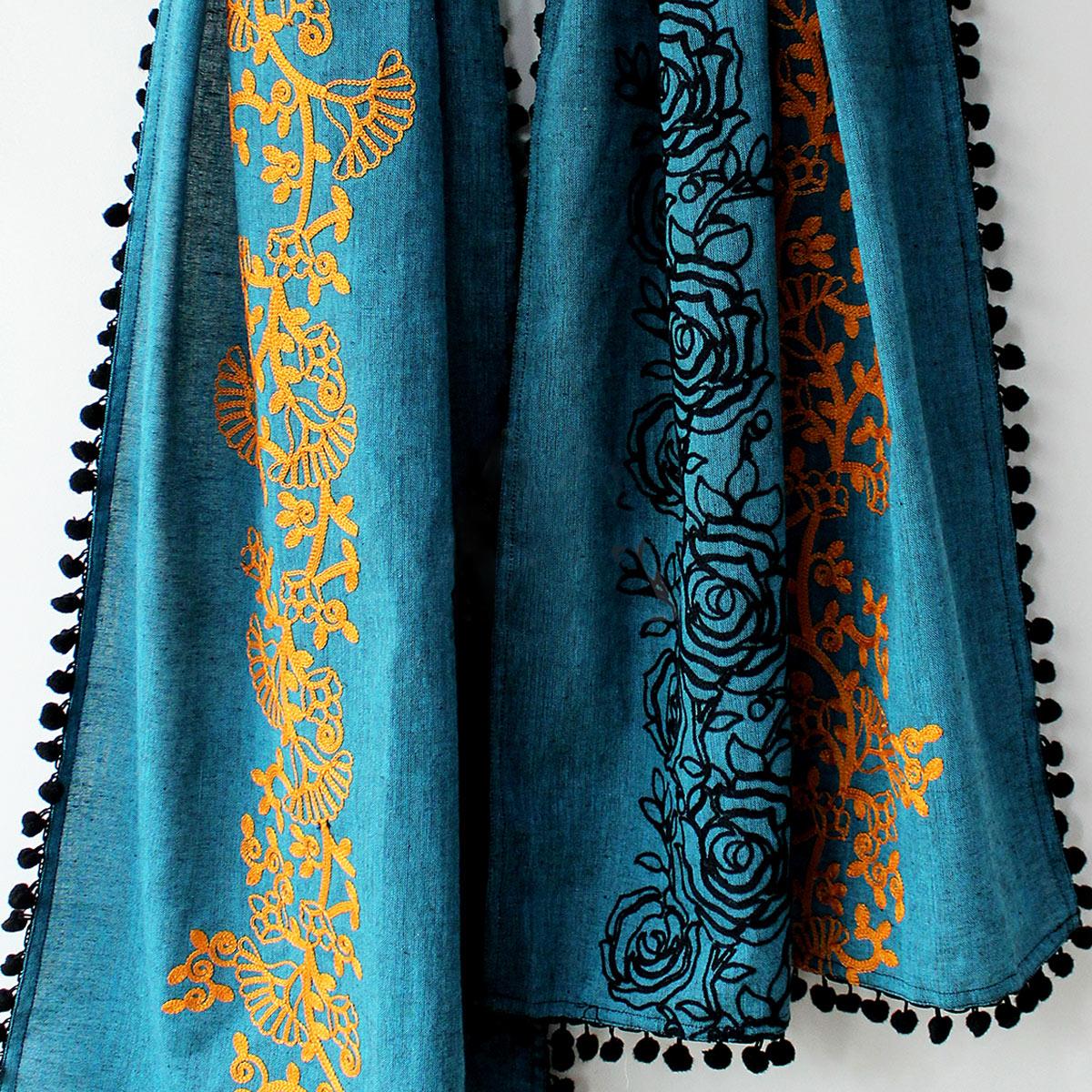 Lovely Blue Colored Embroidered Linen Stole - Peachmode