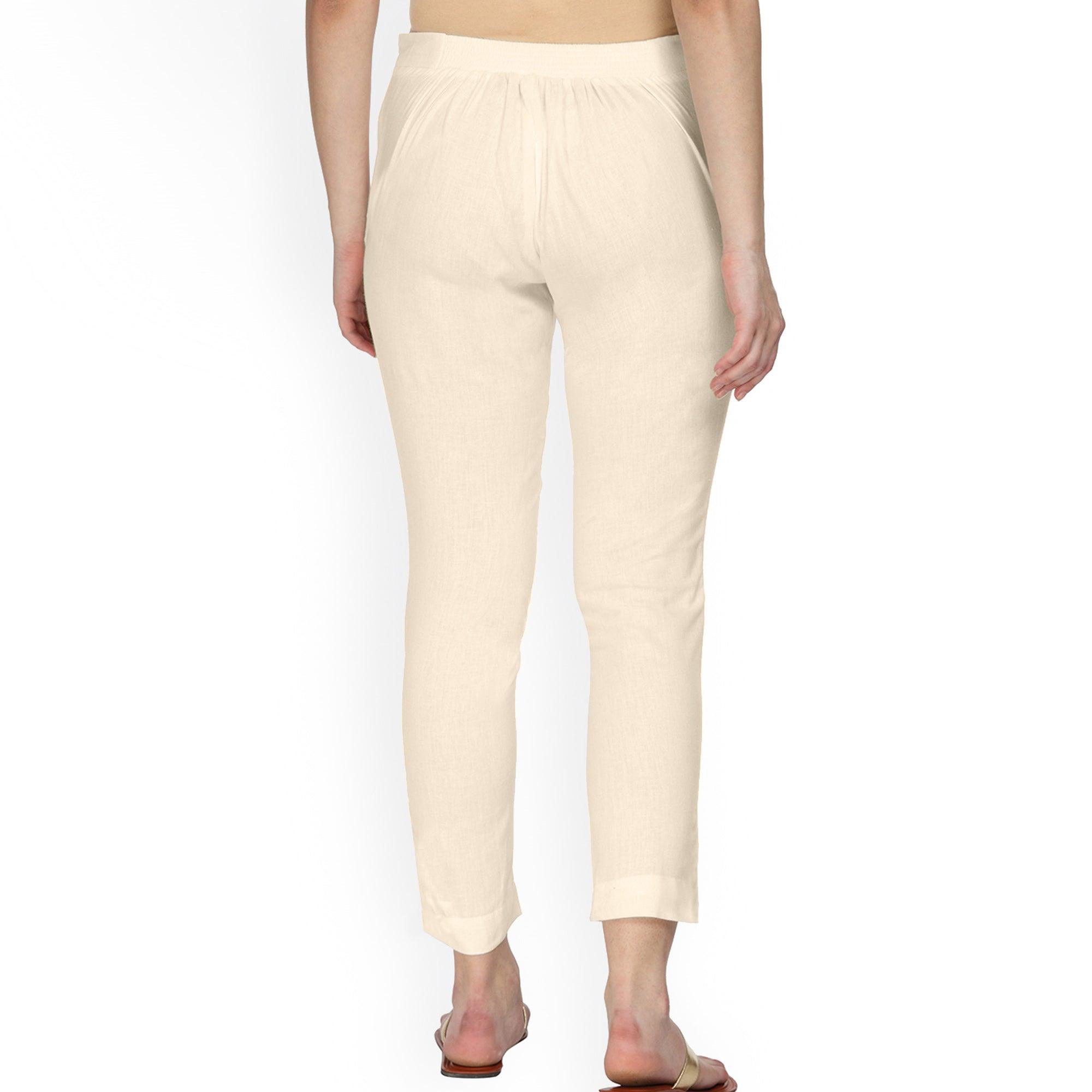 Lovely Cream Colored Casual Wear Cotton Pant - Peachmode