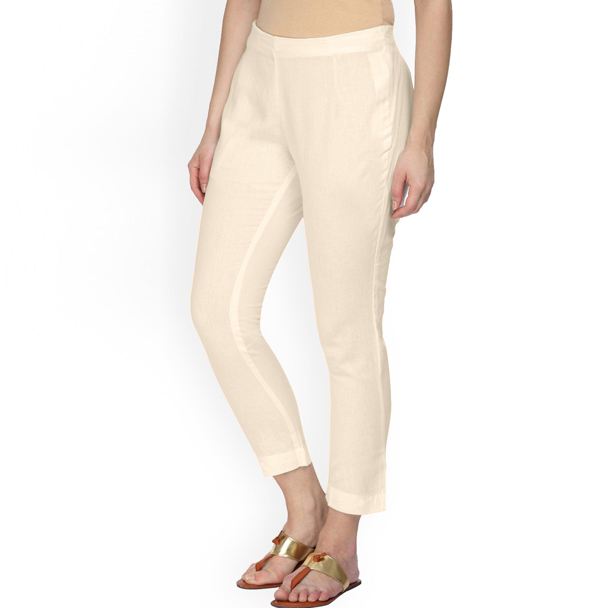 Lovely Cream Colored Casual Wear Cotton Pant - Peachmode