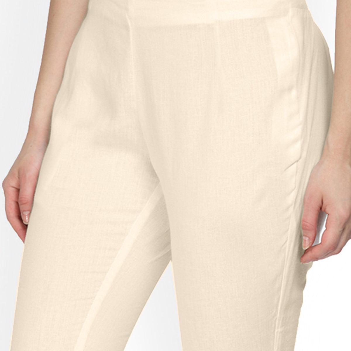 Lovely Cream Colored Casual Wear Cotton Pant - Peachmode