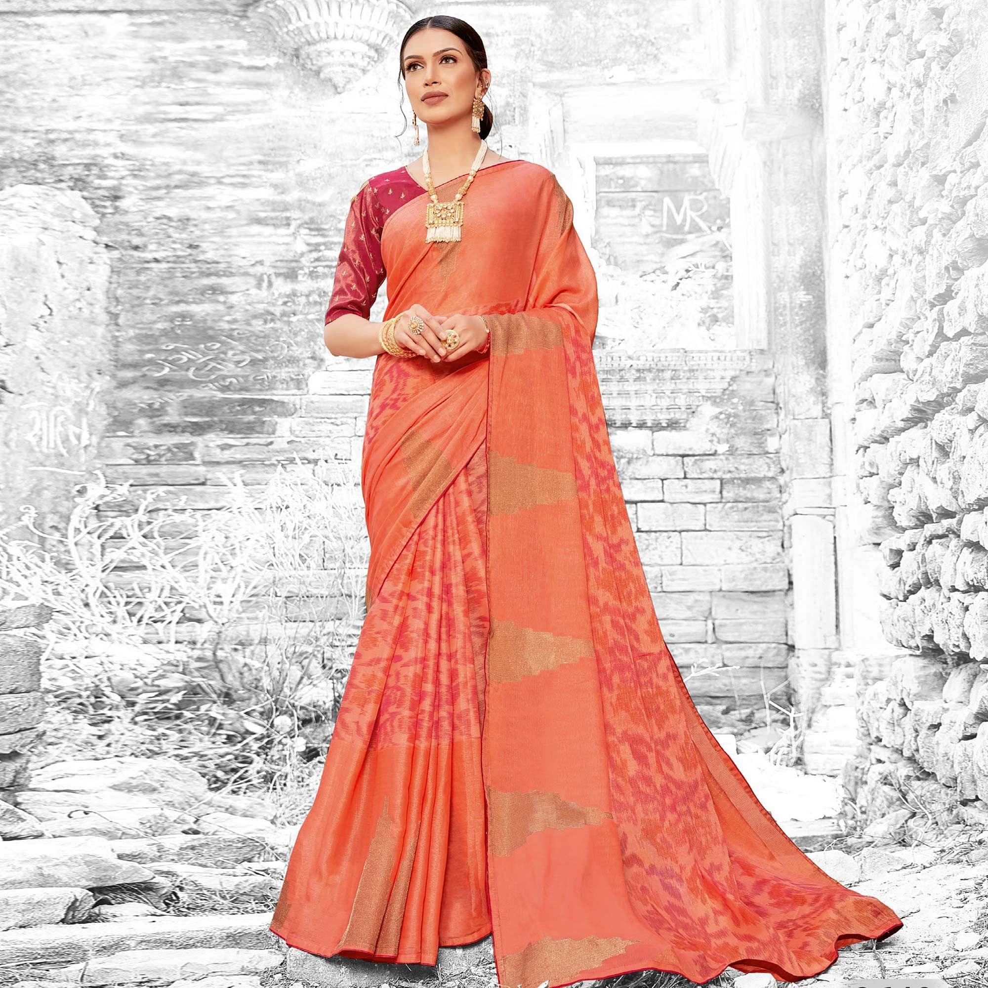 Lovely Gazari Coloured Partywear Printed Brasso Saree - Peachmode