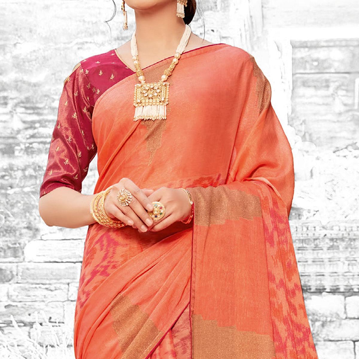 Lovely Gazari Coloured Partywear Printed Brasso Saree - Peachmode