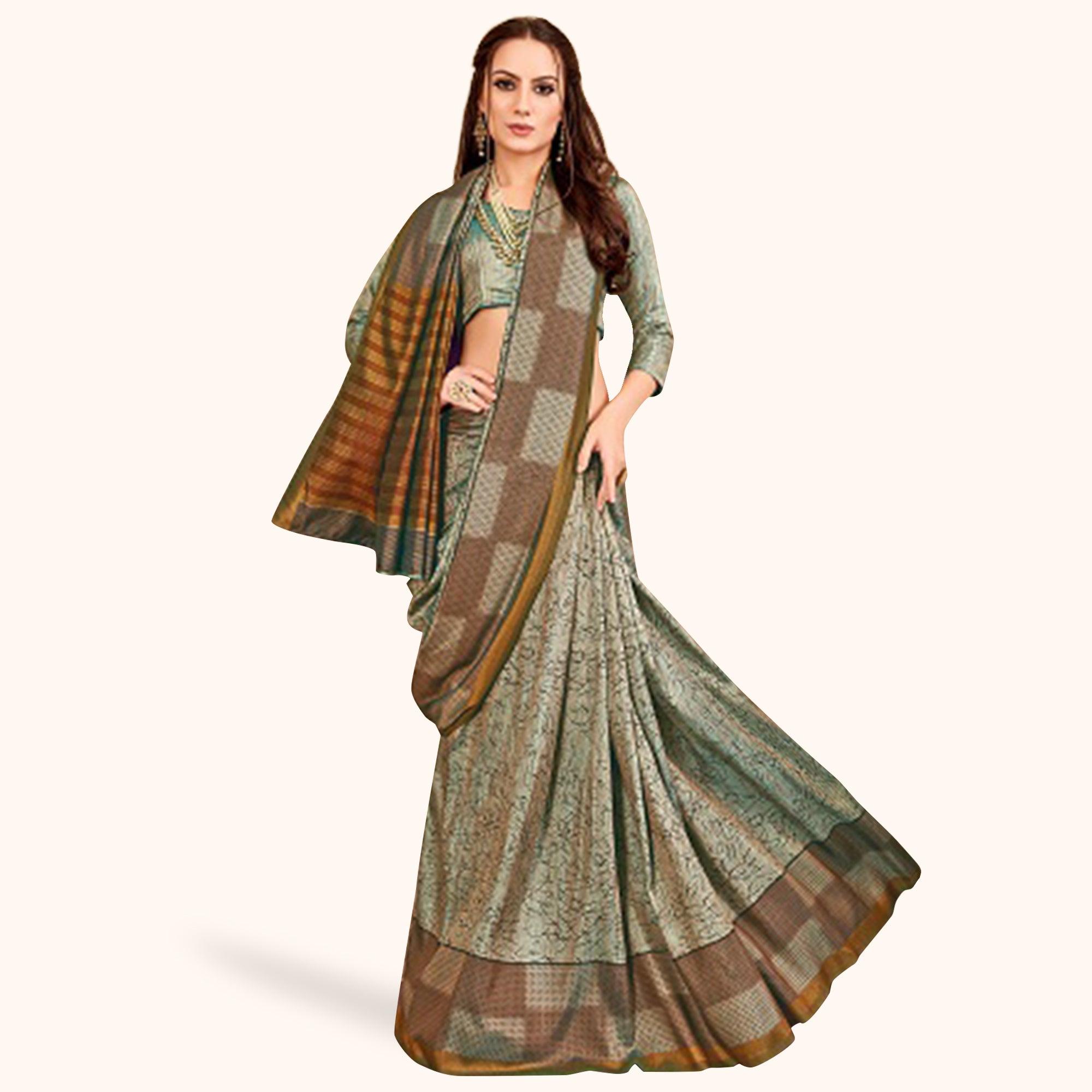Lovely Gray Colored Casual Printed Art Silk Saree - Peachmode