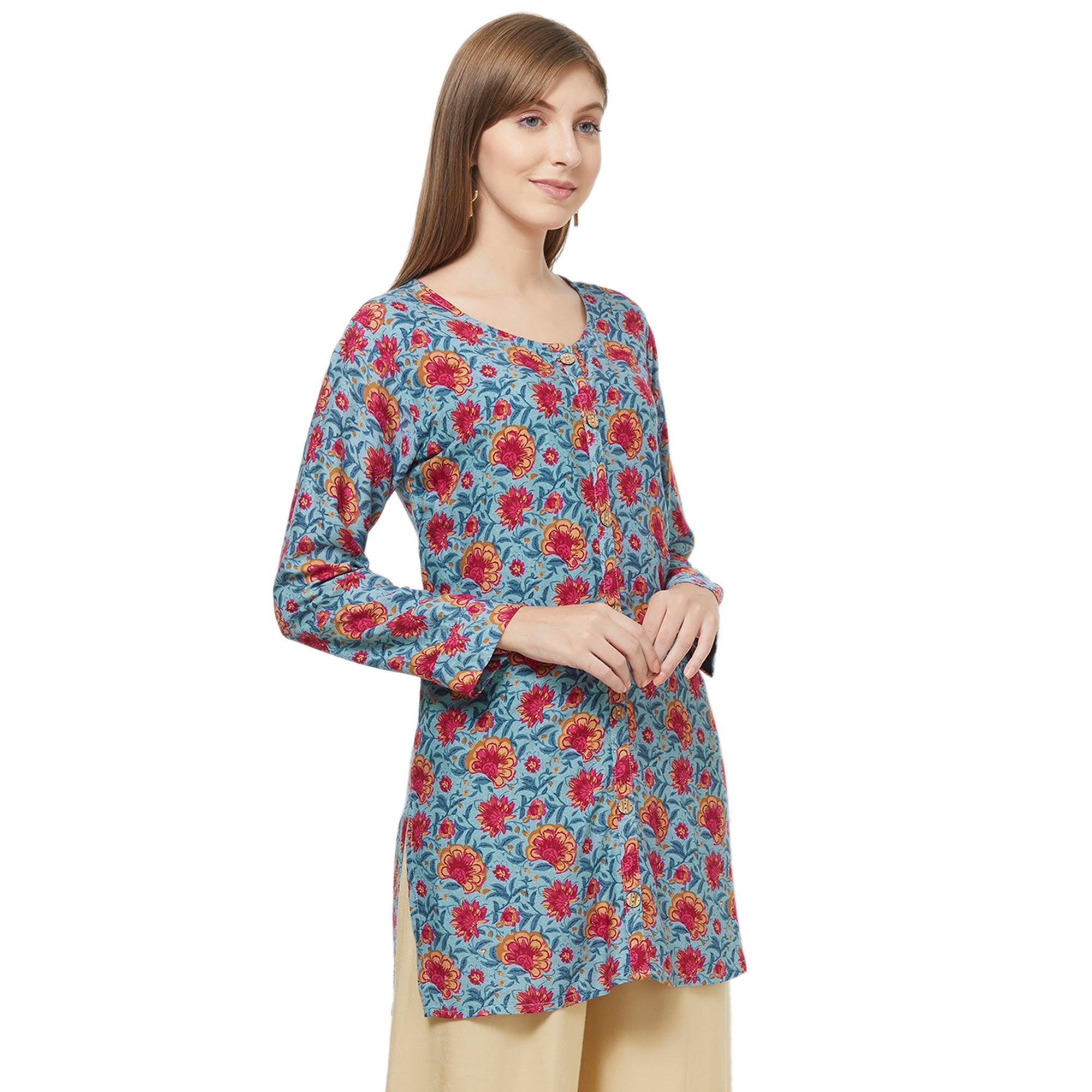 Lovely Gray Colored Casual Printed Rayon Western Top - Peachmode