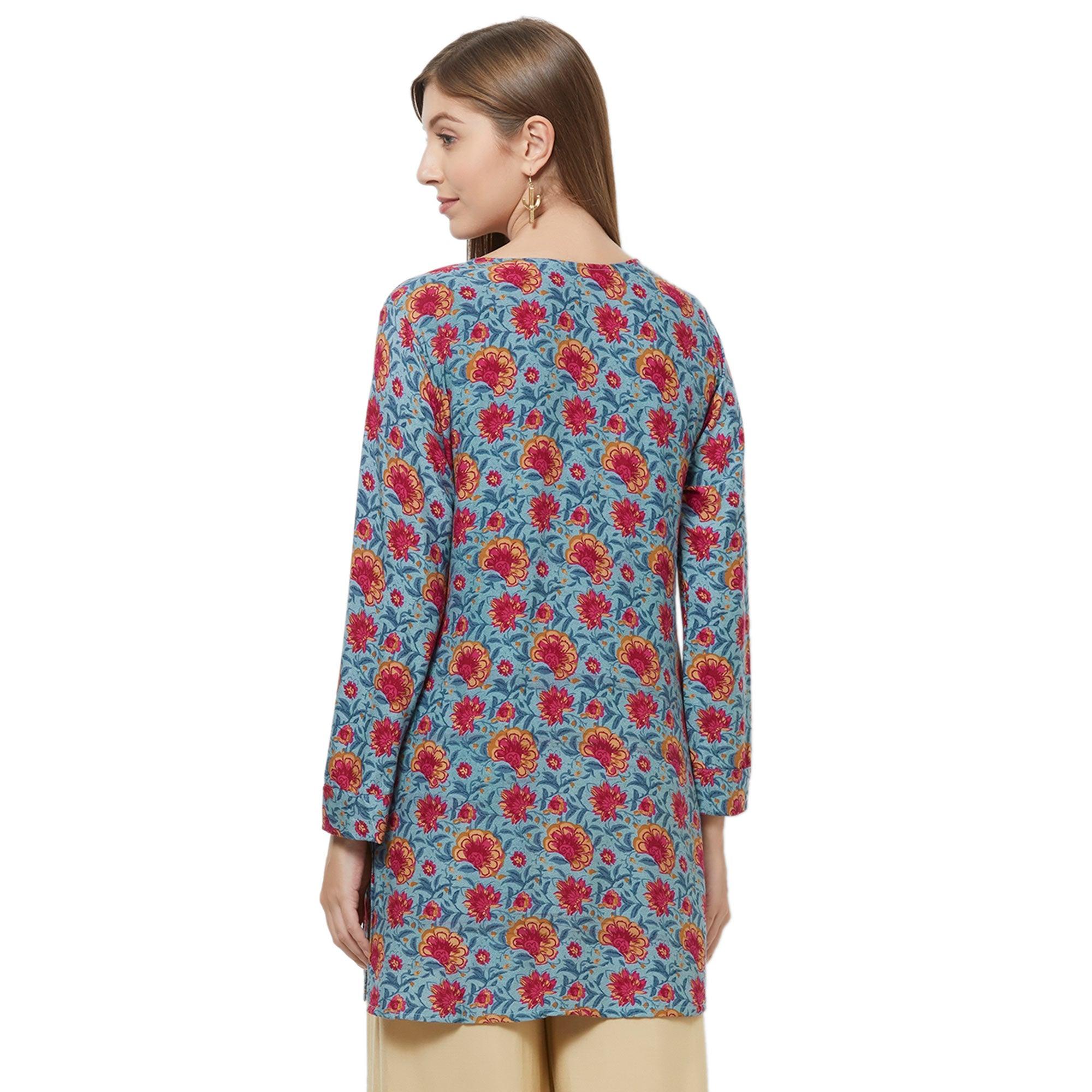 Lovely Gray Colored Casual Printed Rayon Western Top - Peachmode