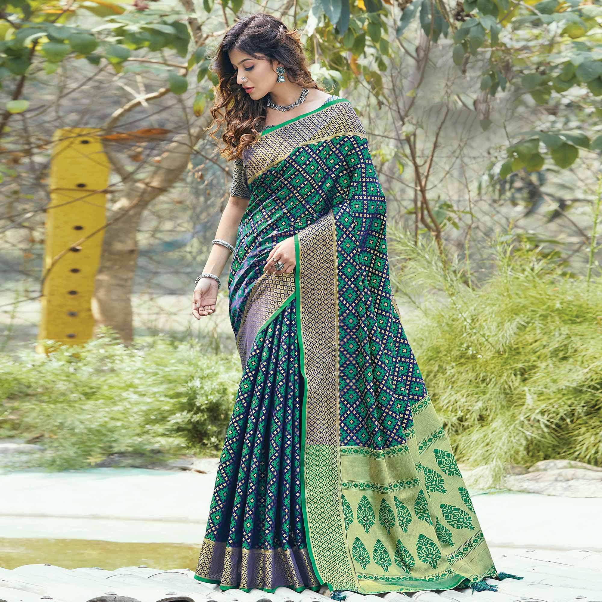 Lovely Green Colored Festive Wear Patan Patola Silk Saree - Peachmode