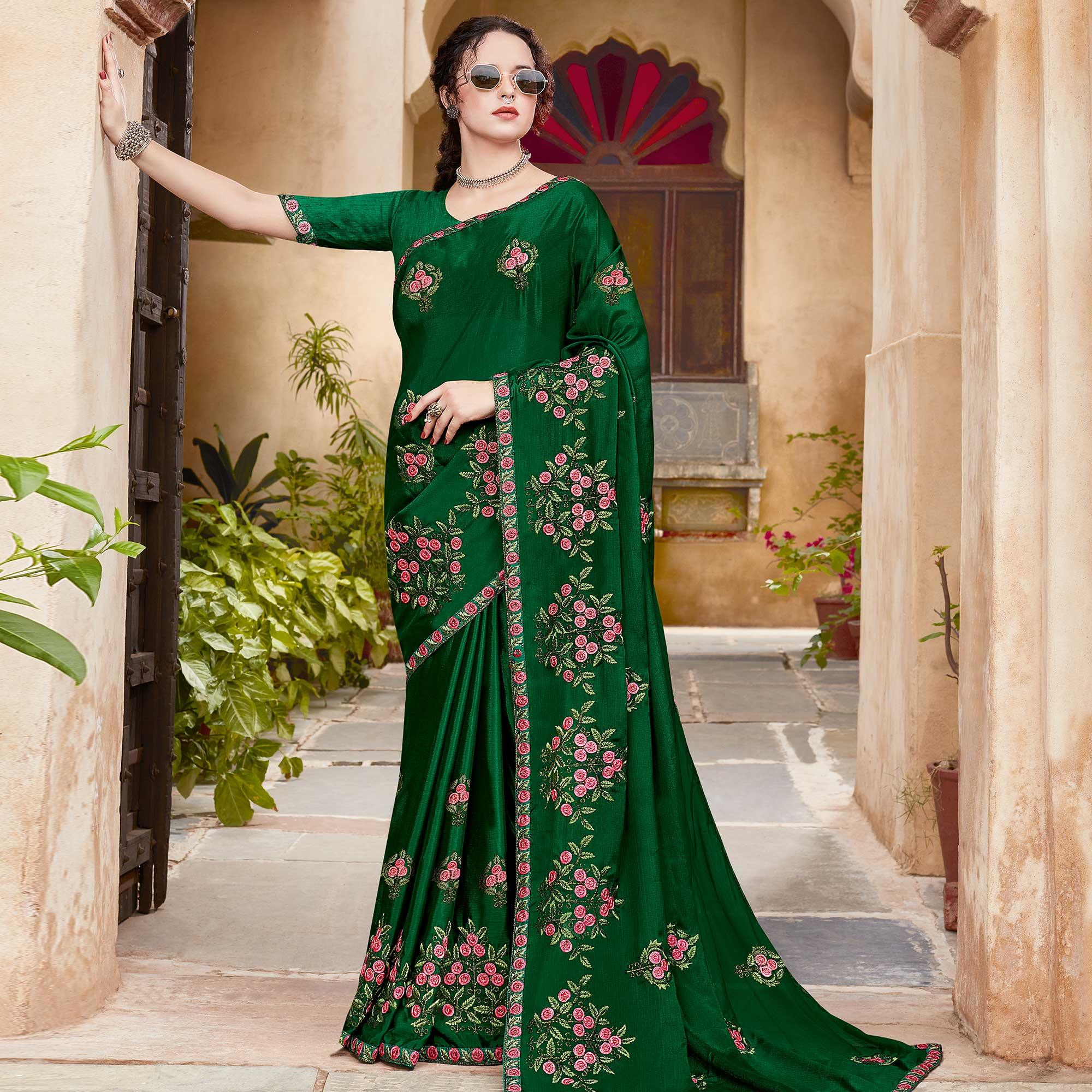 Lovely Green Colored Festive Wear Woven Silk Saree - Peachmode