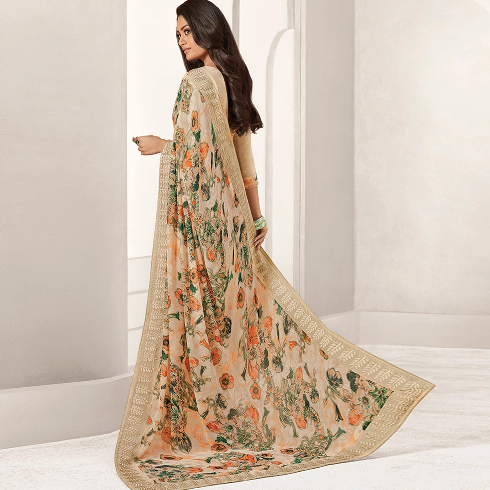 Lovely Multicolored Casual Printed Georgette Saree - Peachmode