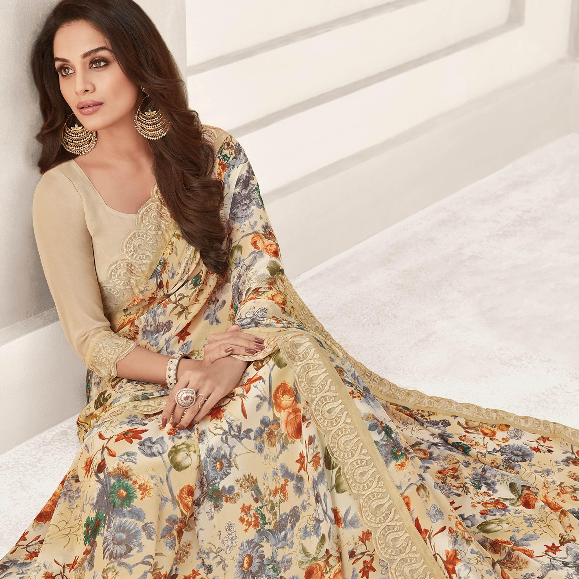 Lovely Multicolored Casual Printed Georgette Saree - Peachmode
