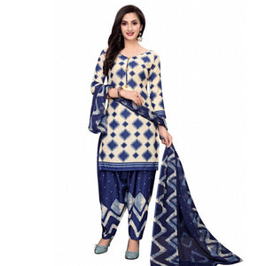 Lovely Off White - Blue Colored Casual Wear Printed Crepe Salwar Suit - Peachmode