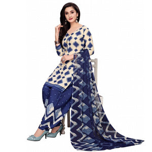 Lovely Off White - Blue Colored Casual Wear Printed Crepe Salwar Suit - Peachmode