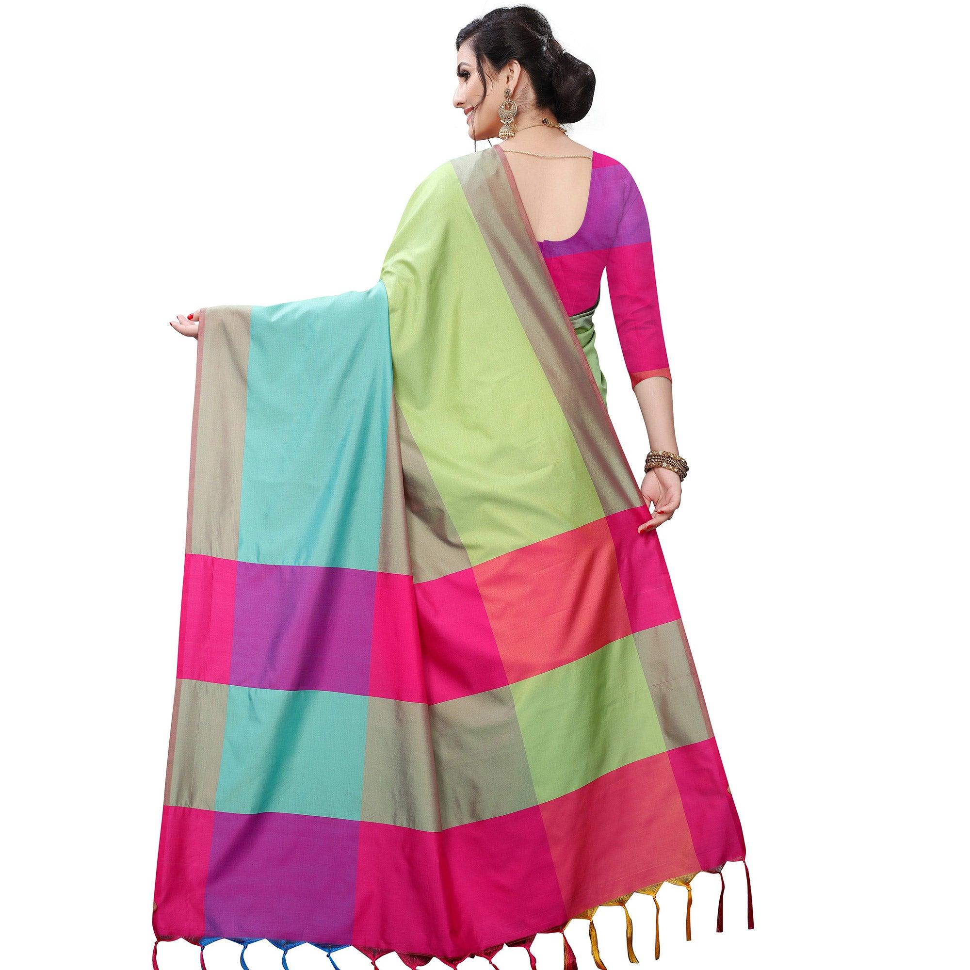 Lovely Parrot Green Colored Festive Wear Woven Sana Silk Saree - Peachmode