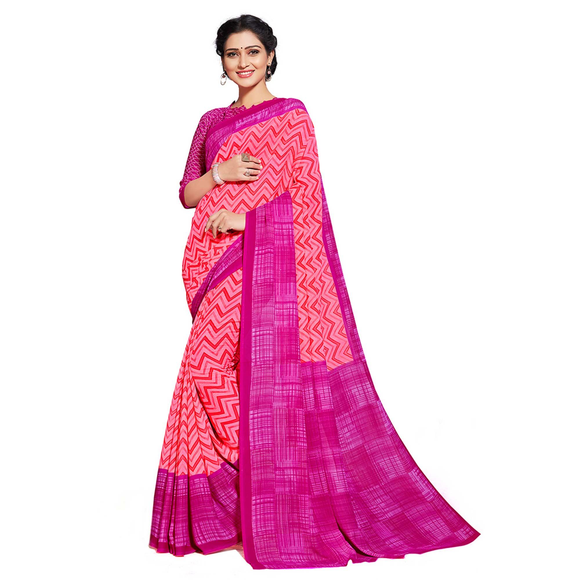Lovely Pink Colored Casual Printed Georgette Saree - Peachmode