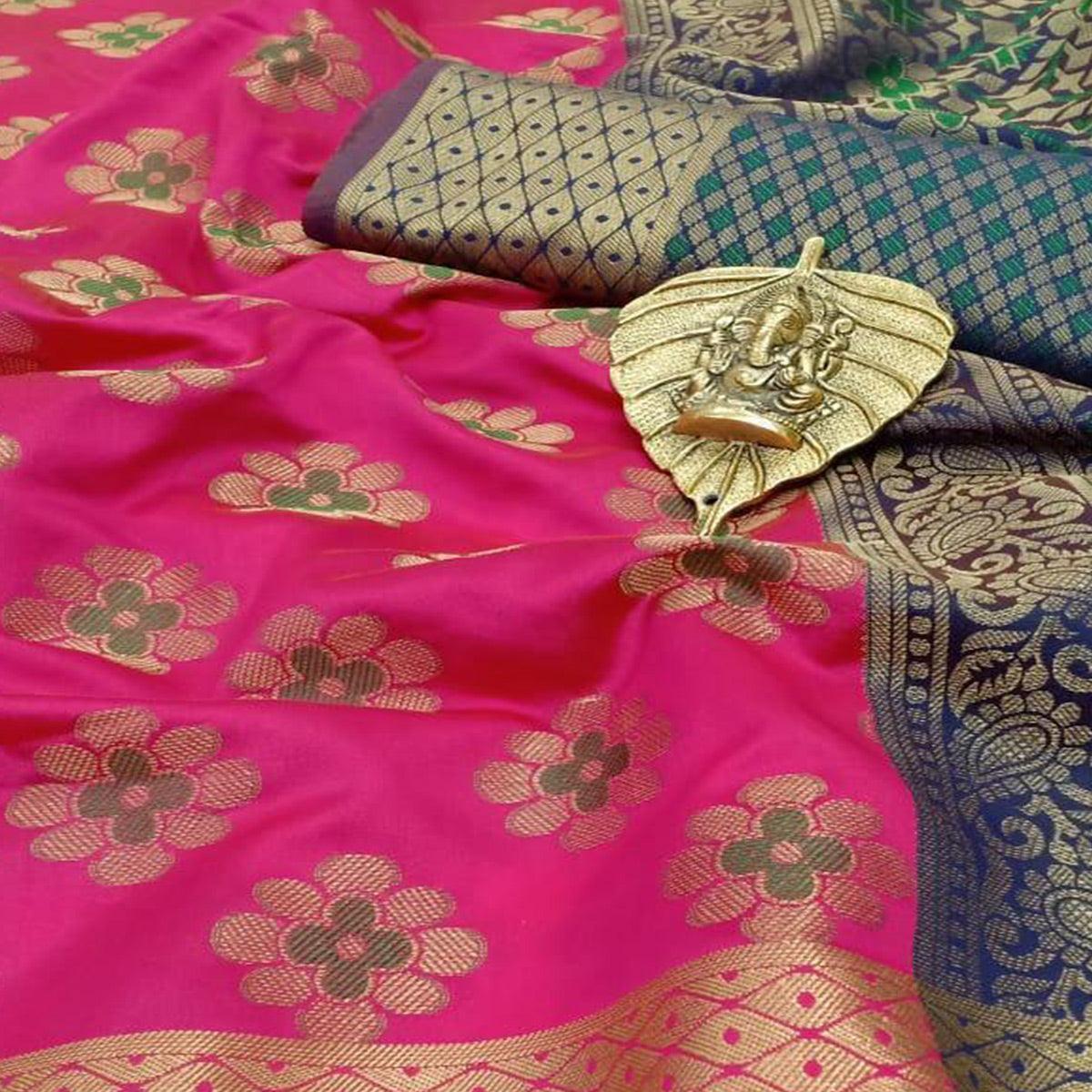 Lovely Pink Colored Festive Wear Woven Silk Saree - Peachmode