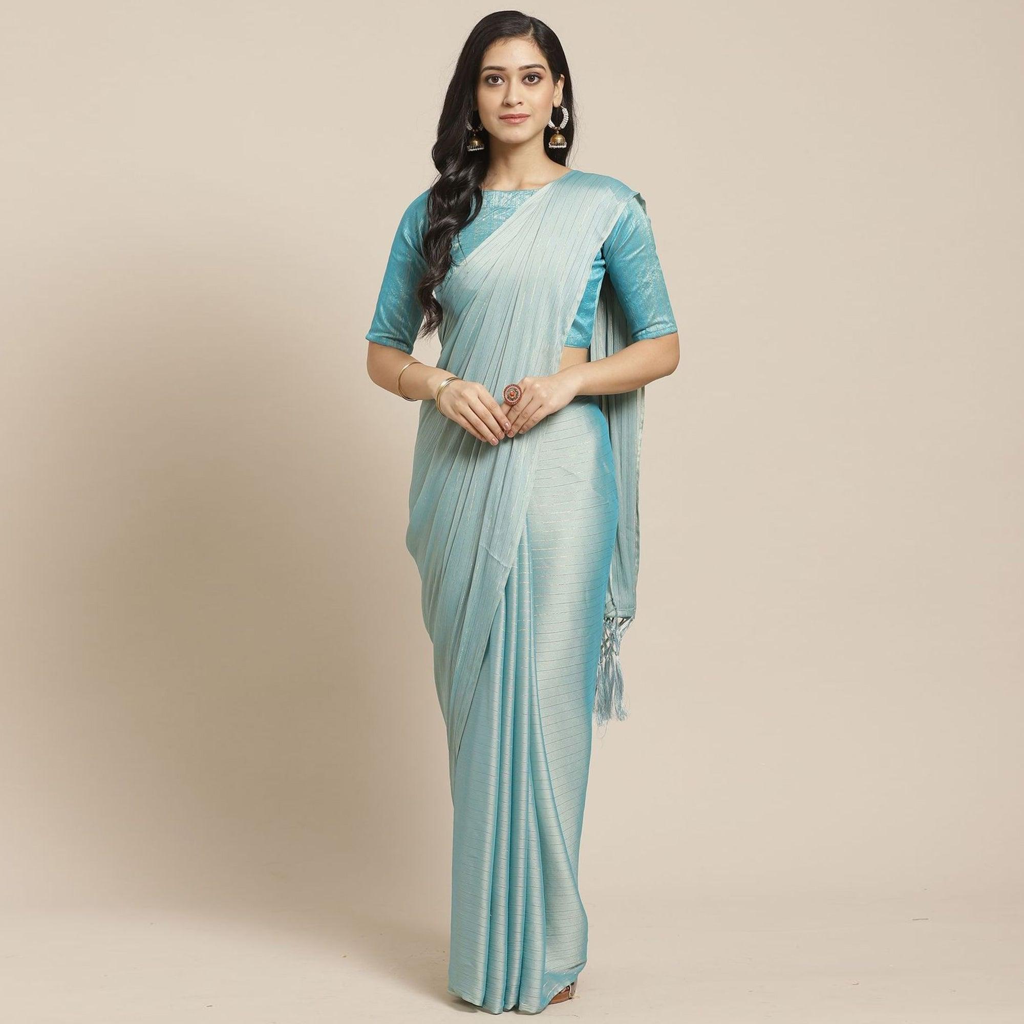 Lovely Sky Blue Colored Casual Wear Printed Poly Georgette Saree - Peachmode