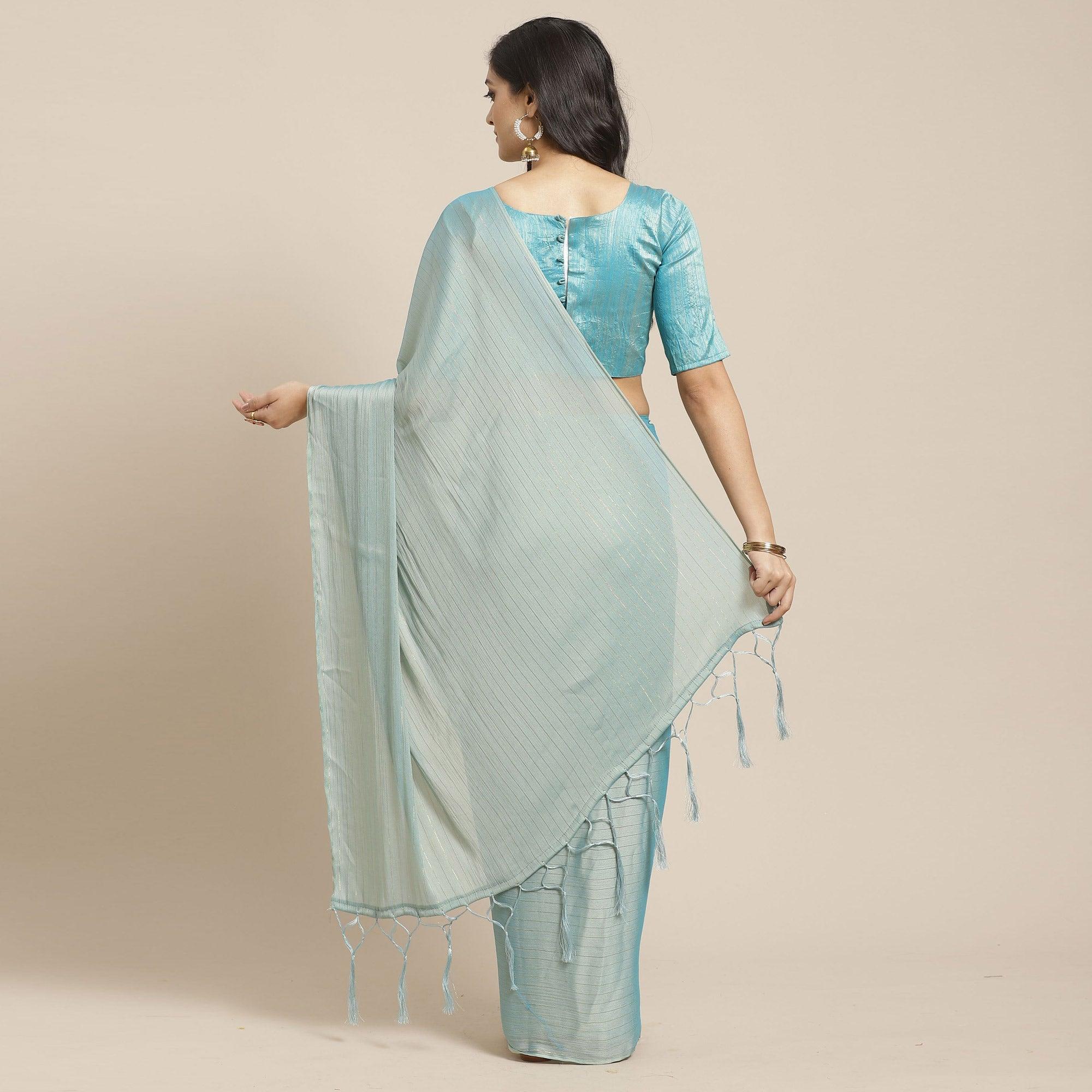Lovely Sky Blue Colored Casual Wear Printed Poly Georgette Saree - Peachmode