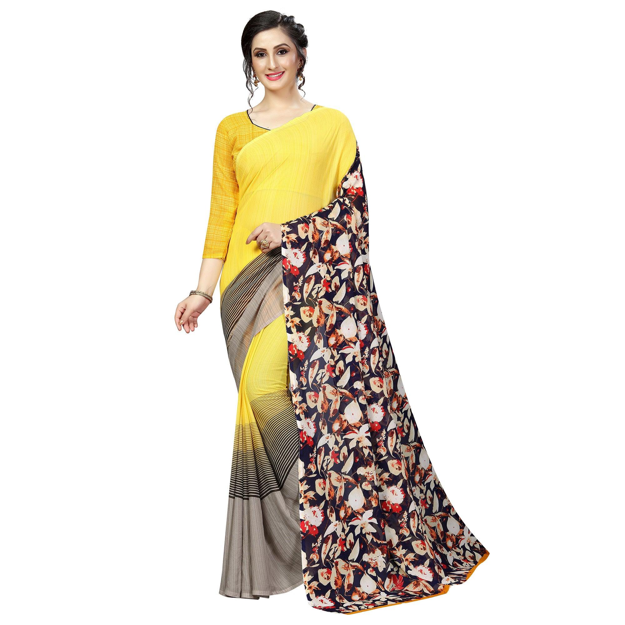 Lovely Yellow Colored Casual Printed Georgette Saree - Peachmode