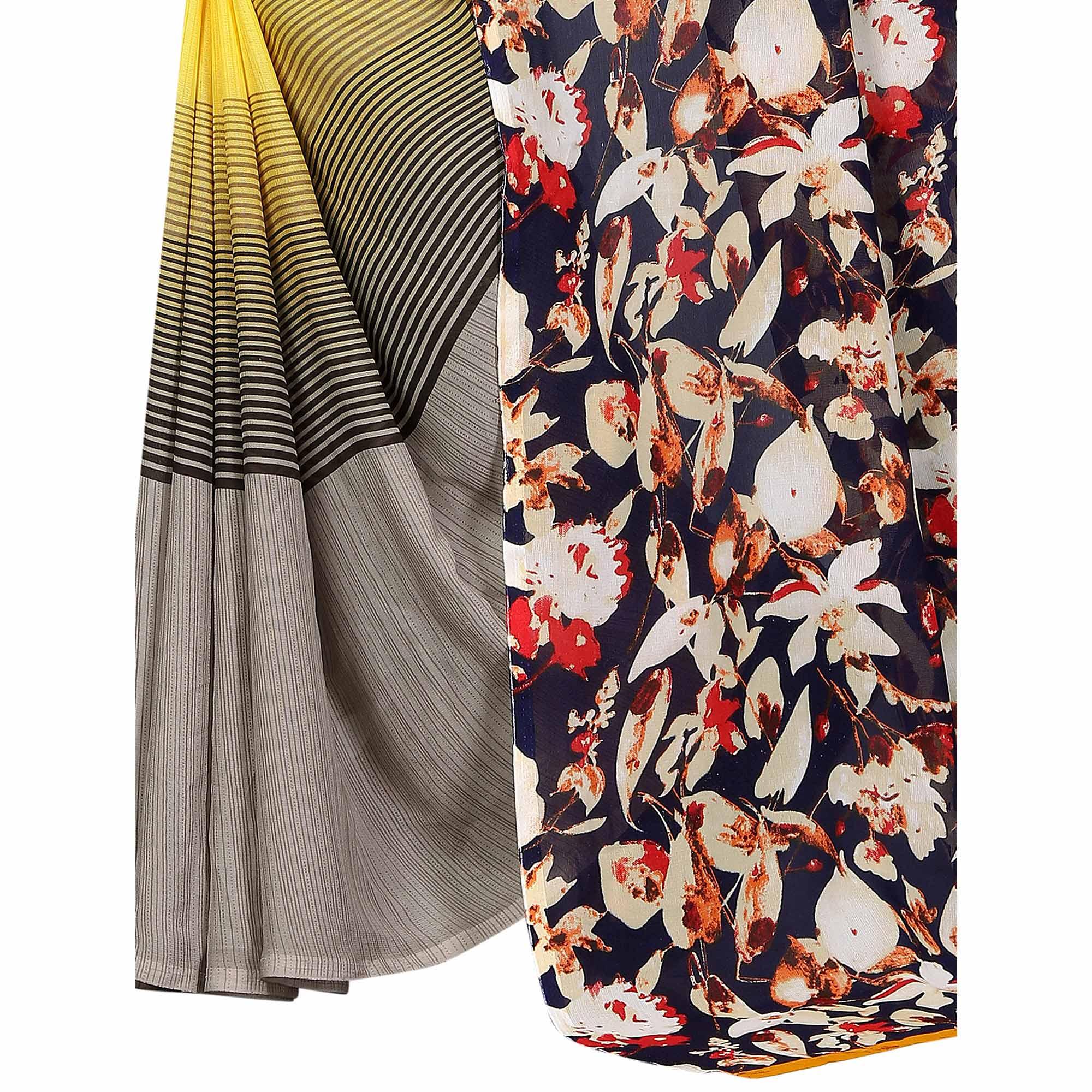 Lovely Yellow Colored Casual Printed Georgette Saree - Peachmode