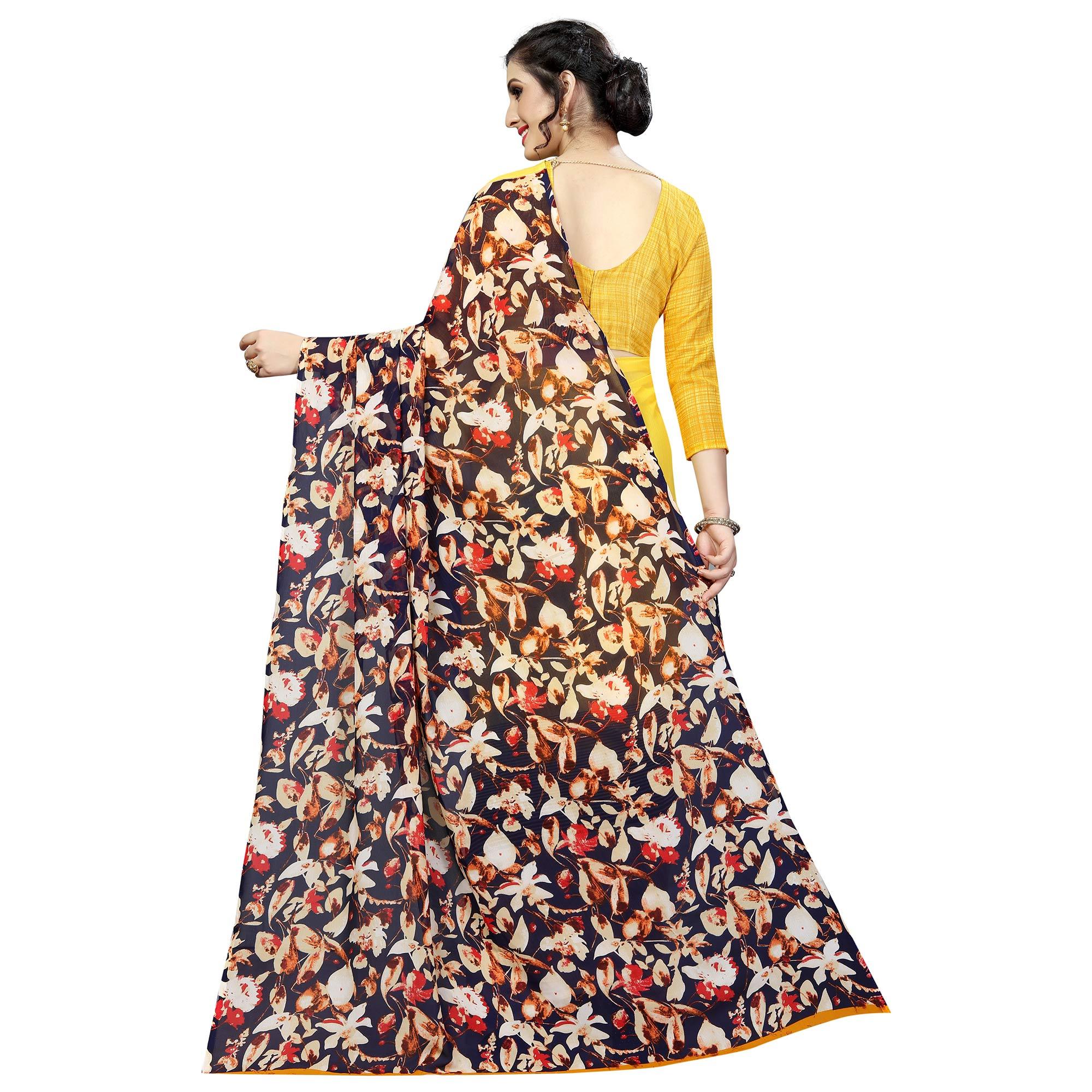Lovely Yellow Colored Casual Printed Georgette Saree - Peachmode