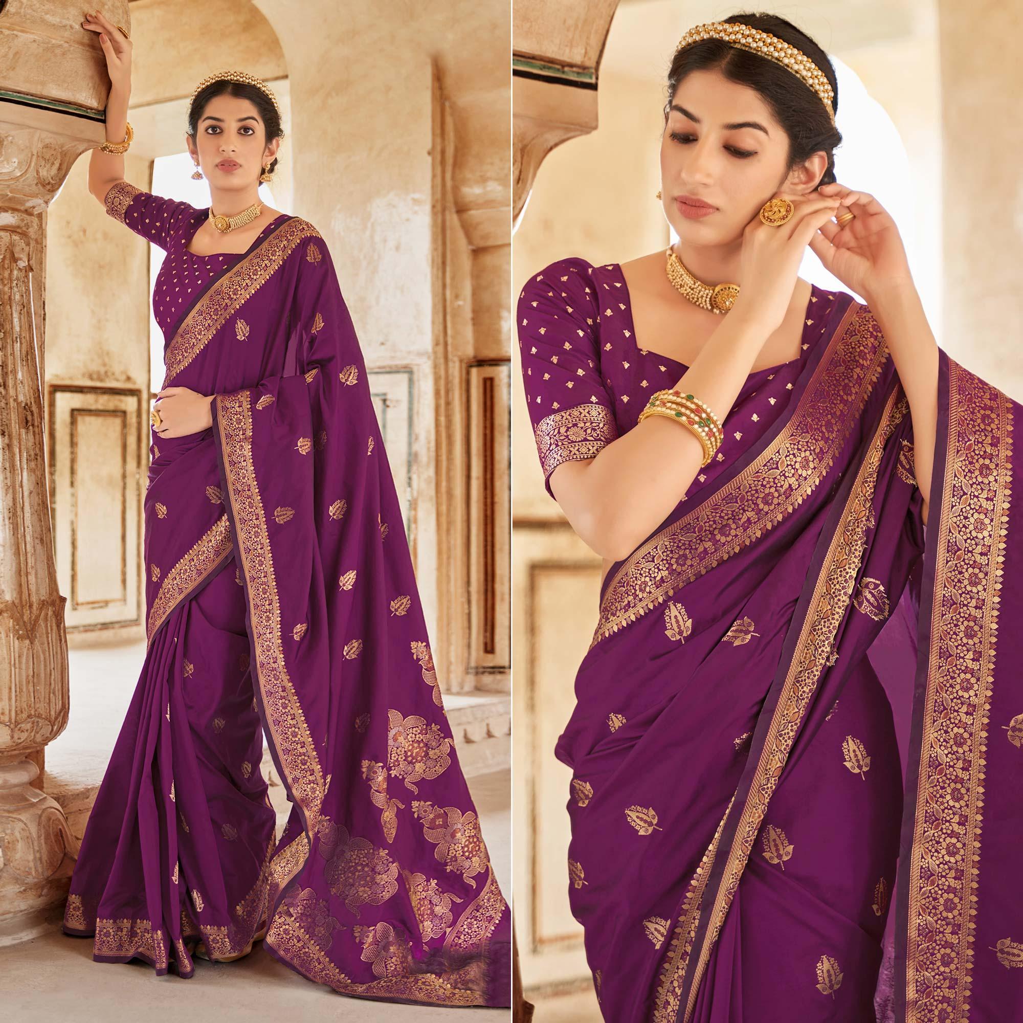 Maganta Festive Wear Woven Banarasi Silk Saree - Peachmode