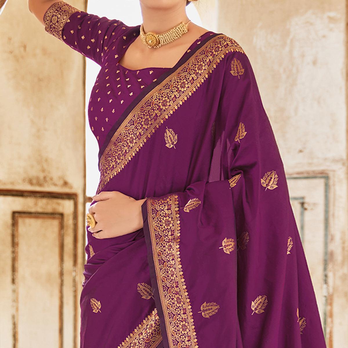 Maganta Festive Wear Woven Banarasi Silk Saree - Peachmode