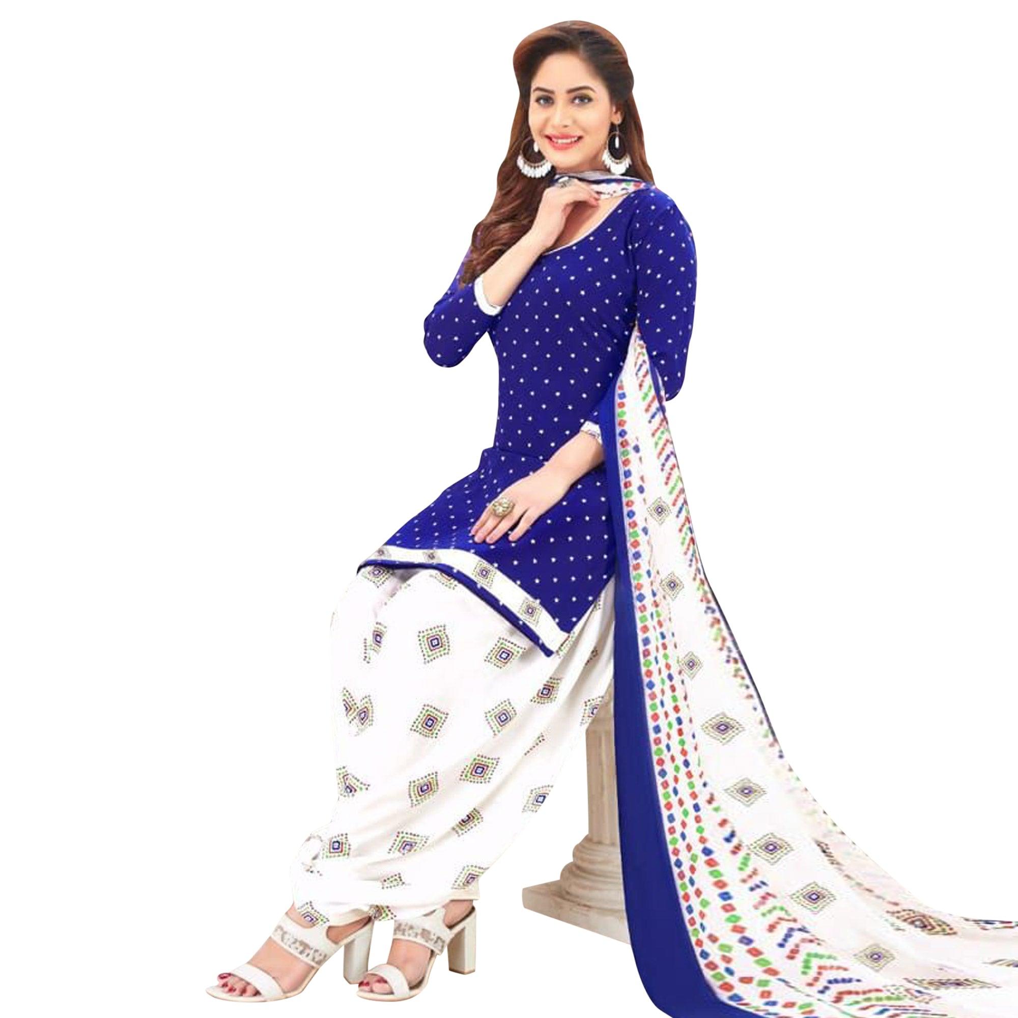 Magenta & Blue Casual Wear Printed Crepe Patiala Dress Material - Pack Of 2 - Peachmode