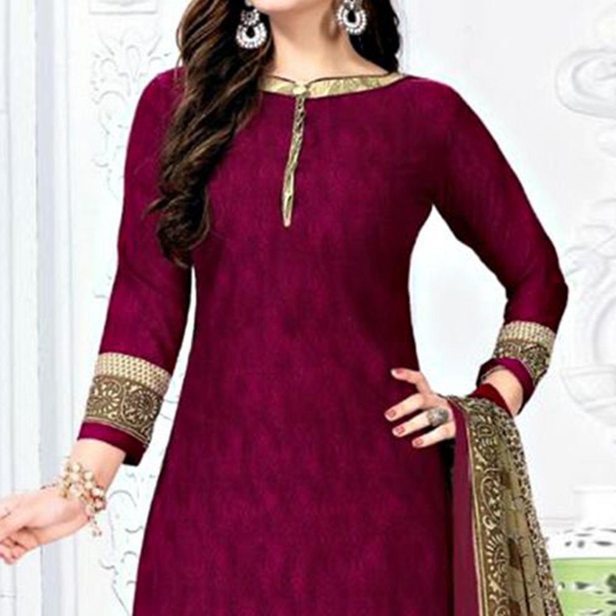 Magenta Casual Wear Crepe Patiala Dress Material - Peachmode