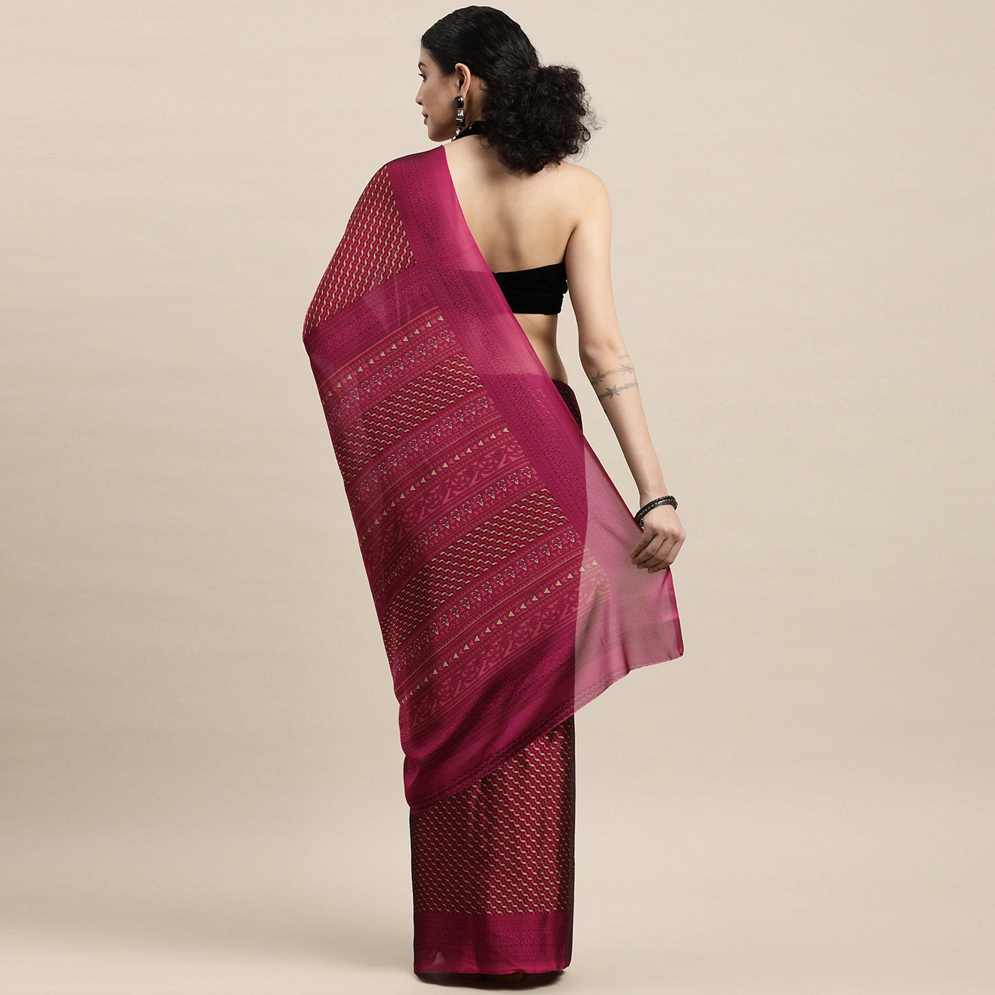Magenta Casual Wear Printed Art Silk Saree - Peachmode