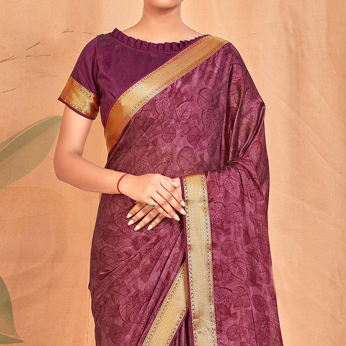 Magenta Casual Wear Printed Chiffon Saree With Banarasi Lace - Peachmode
