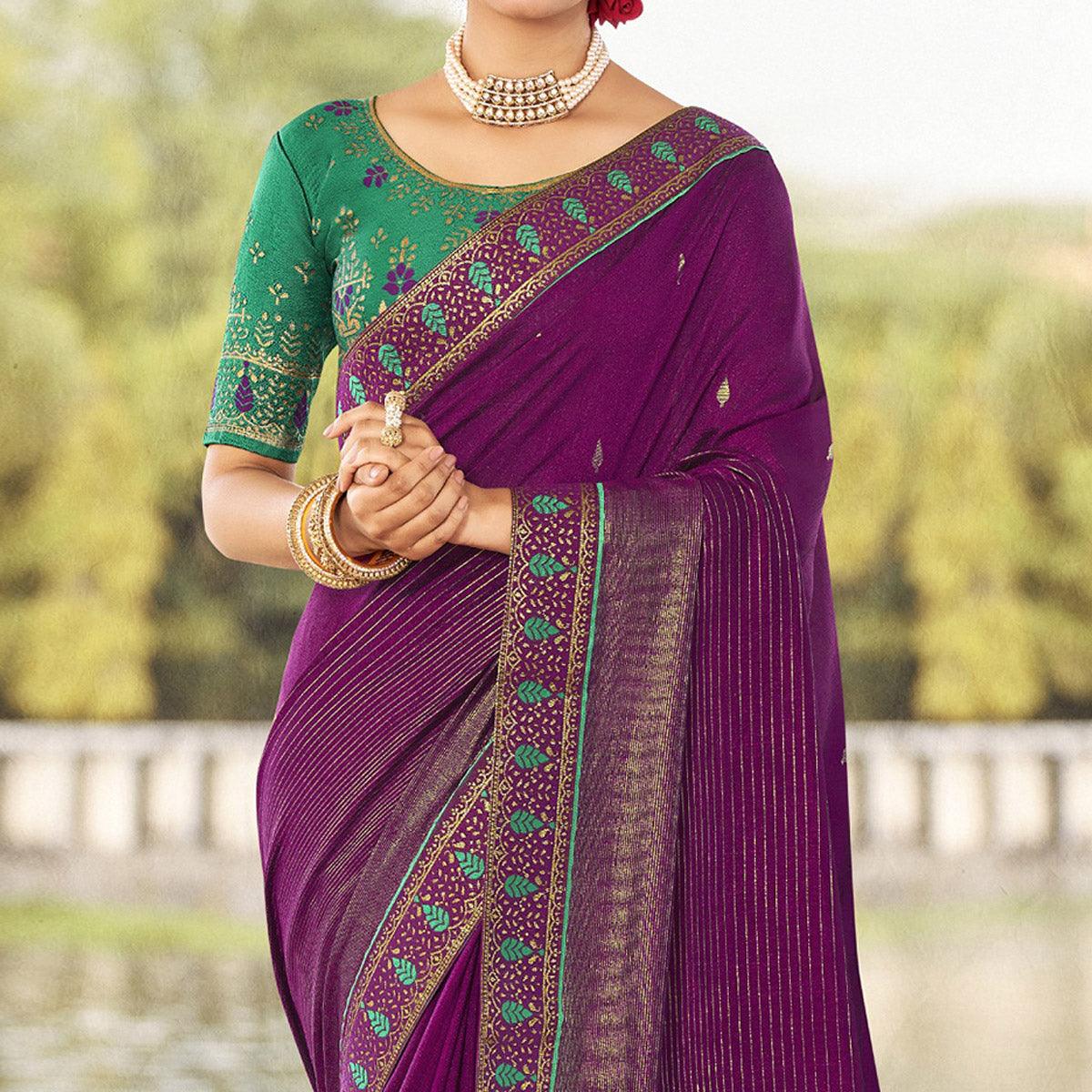 Magenta Festive Wear Jari Work Silk Saree - Peachmode