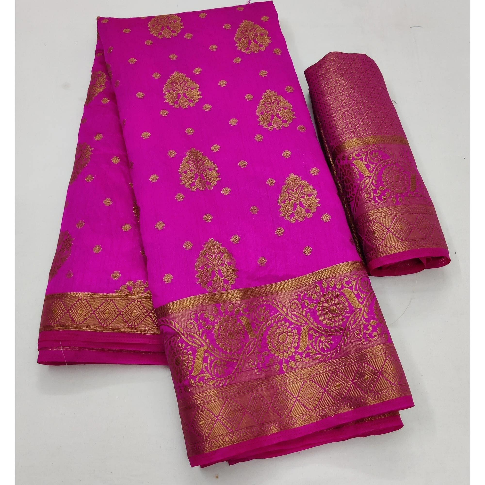 Magenta Festive Wear Woven Soft Silk Saree - Peachmode