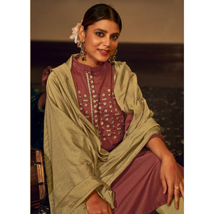 Magenta Floral Embroidered Pure Viscose Silk Partywear Suit - Peachmode