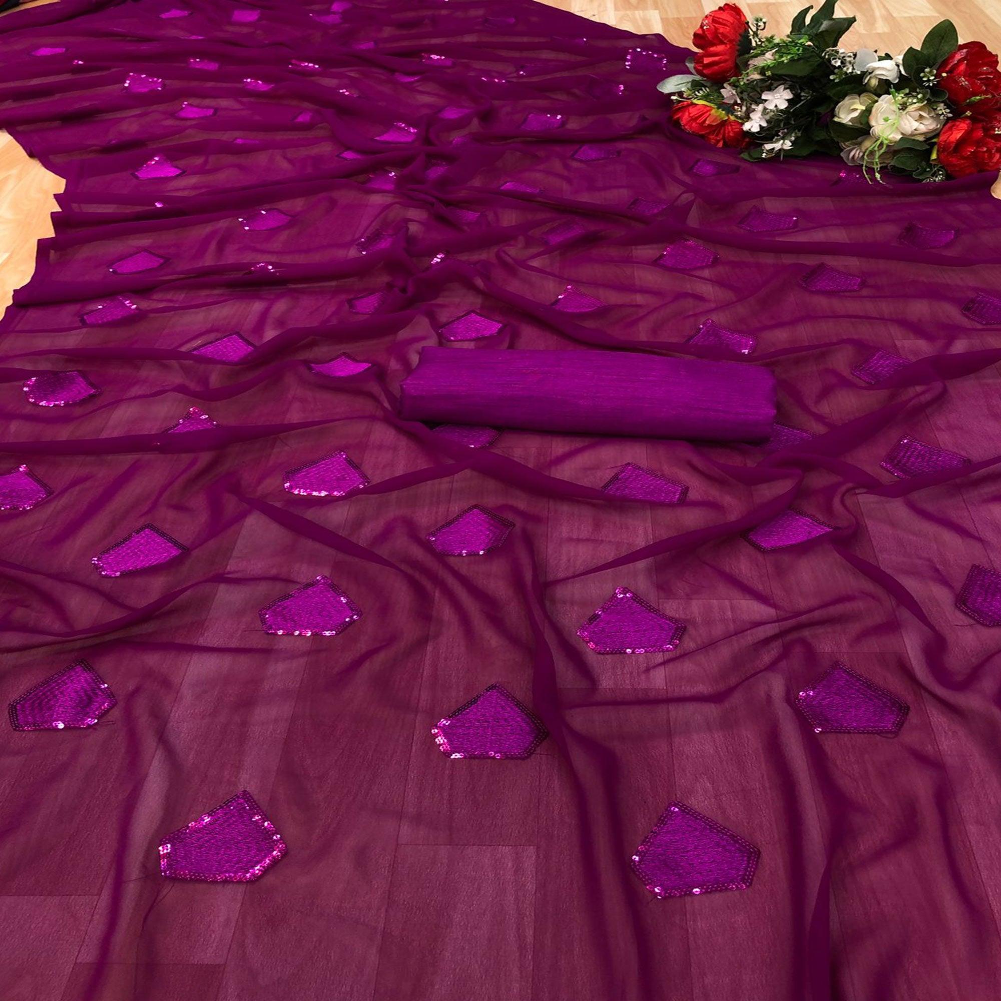 Magenta Partywear Diamond Sequence Georgette Saree - Peachmode
