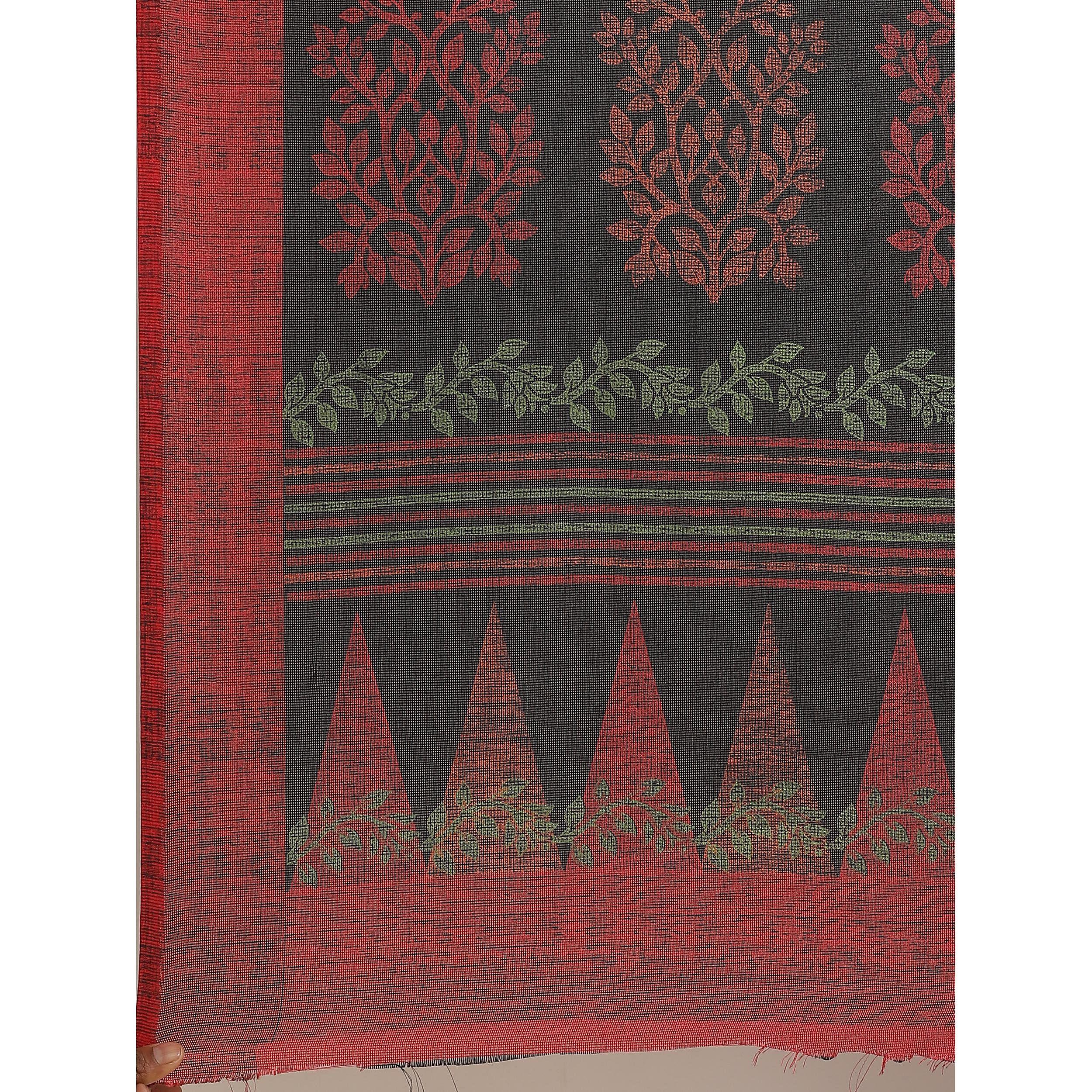 Magnetic Black Colored Casual Wear Printed Silk Blend Saree - Peachmode
