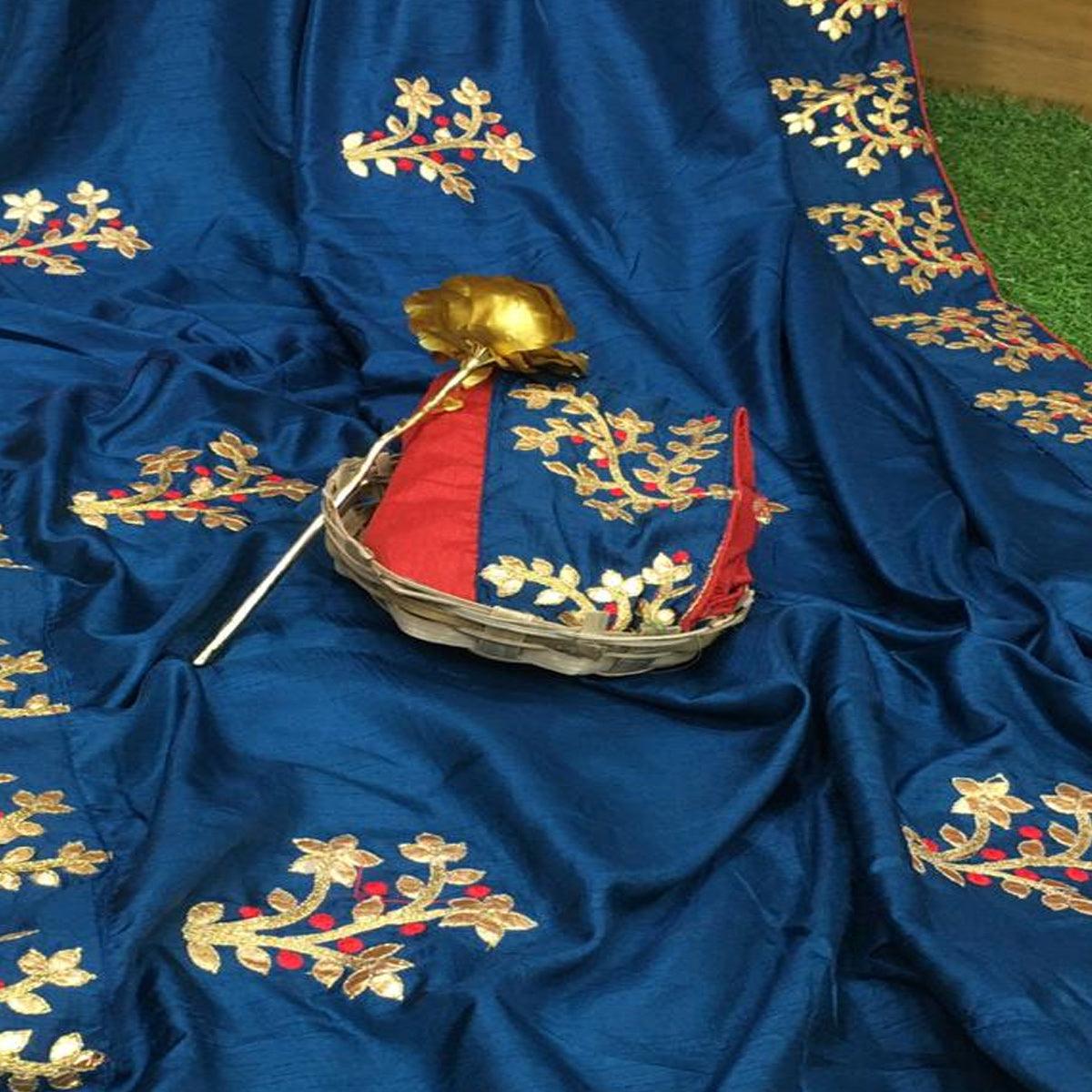Magnetic Dark Blue Colored Festive Wear Butta Work Dola Silk Saree - Peachmode