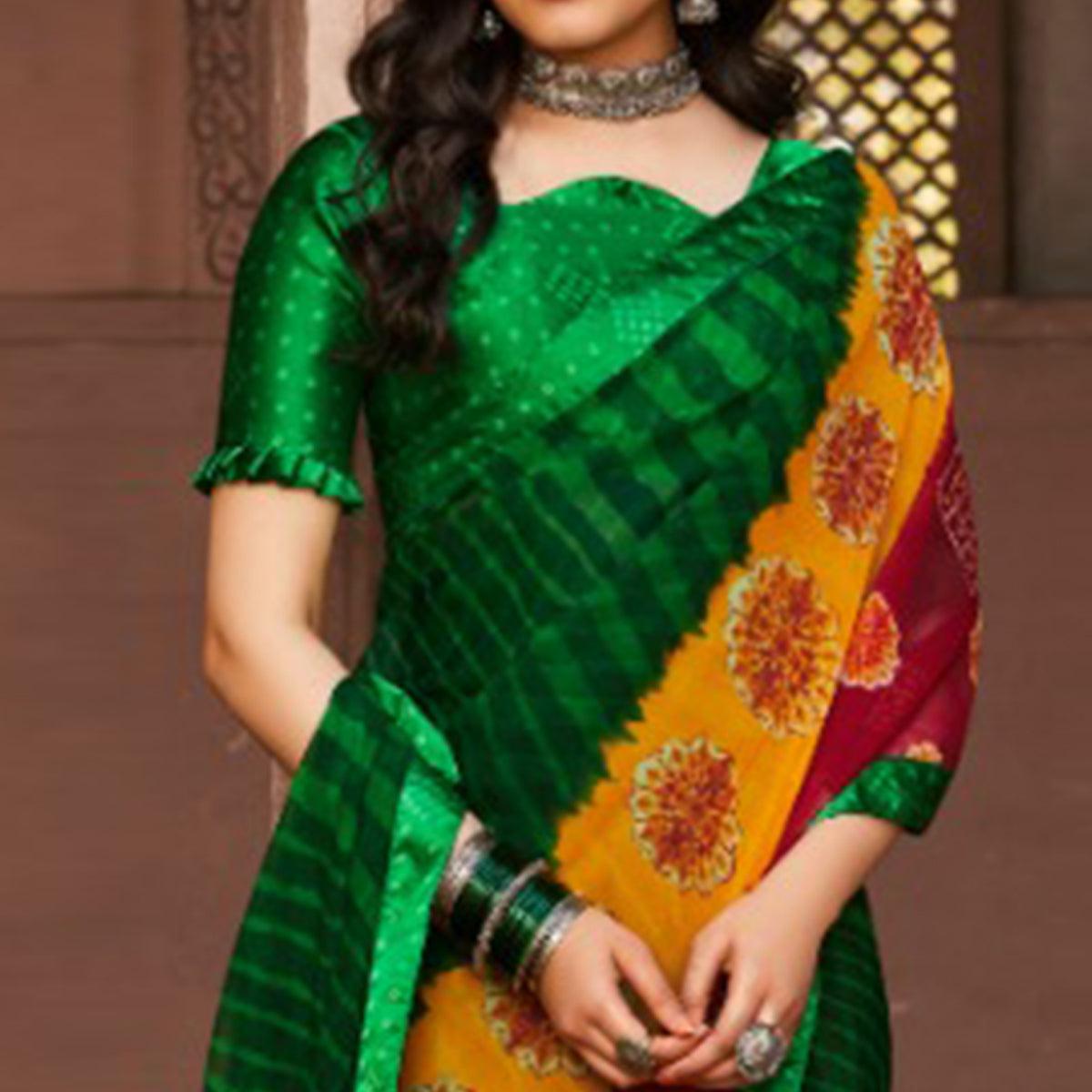 Magnetic Green Coloured Casual Wear Printed Georgette Saree - Peachmode
