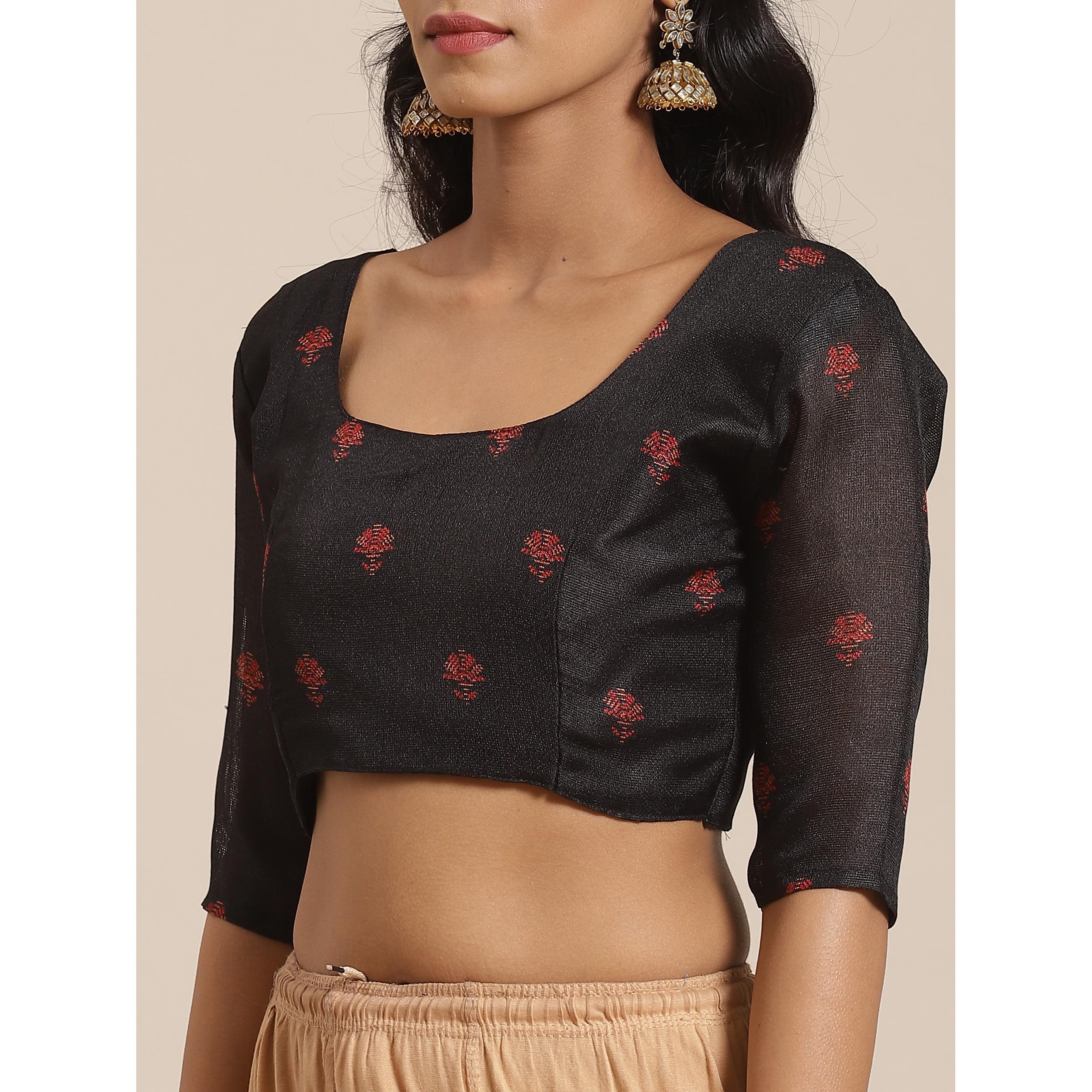 Majesty Black Colored Casual Wear Printed Jute Silk Saree - Peachmode