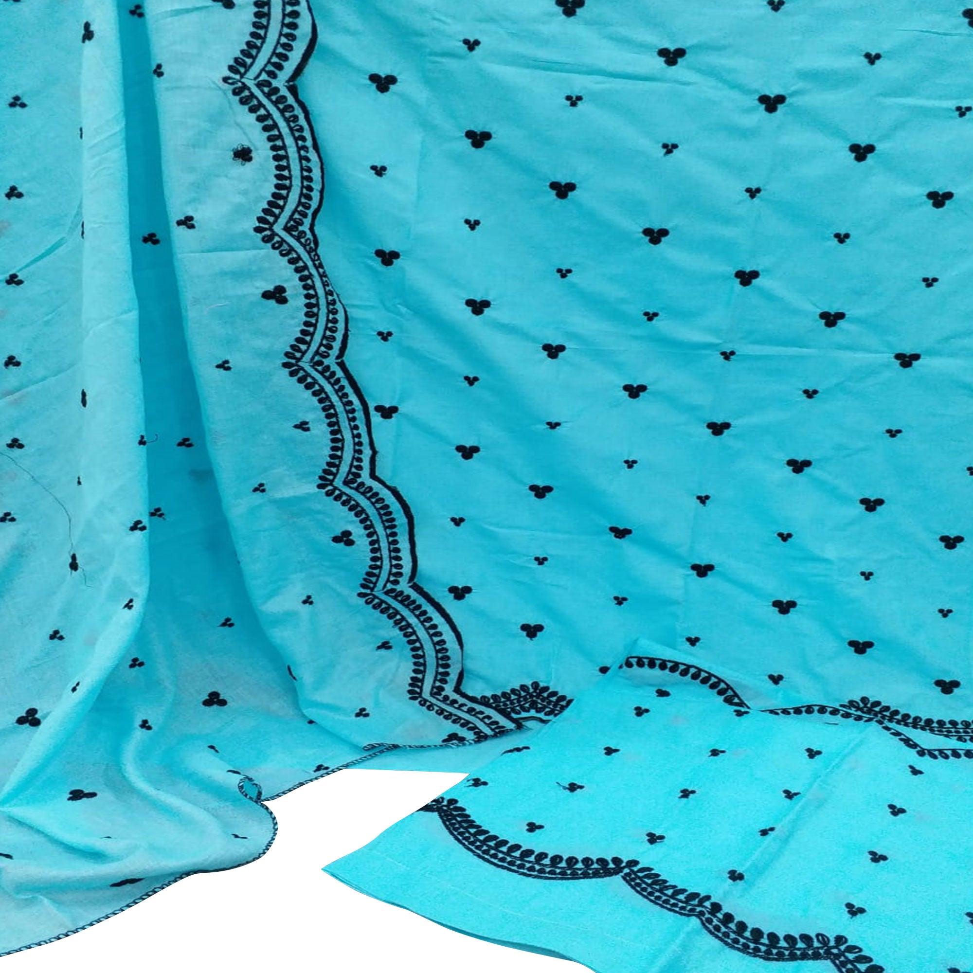 Majesty Blue Colored Casual Wear Embroidered Cotton Dress Material - Peachmode