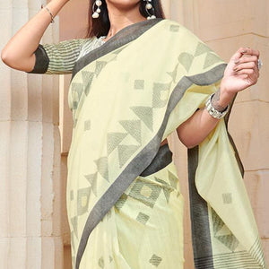 Majesty Cream Colored Casual Wear Printed Bhagalpuri Silk Saree - Peachmode