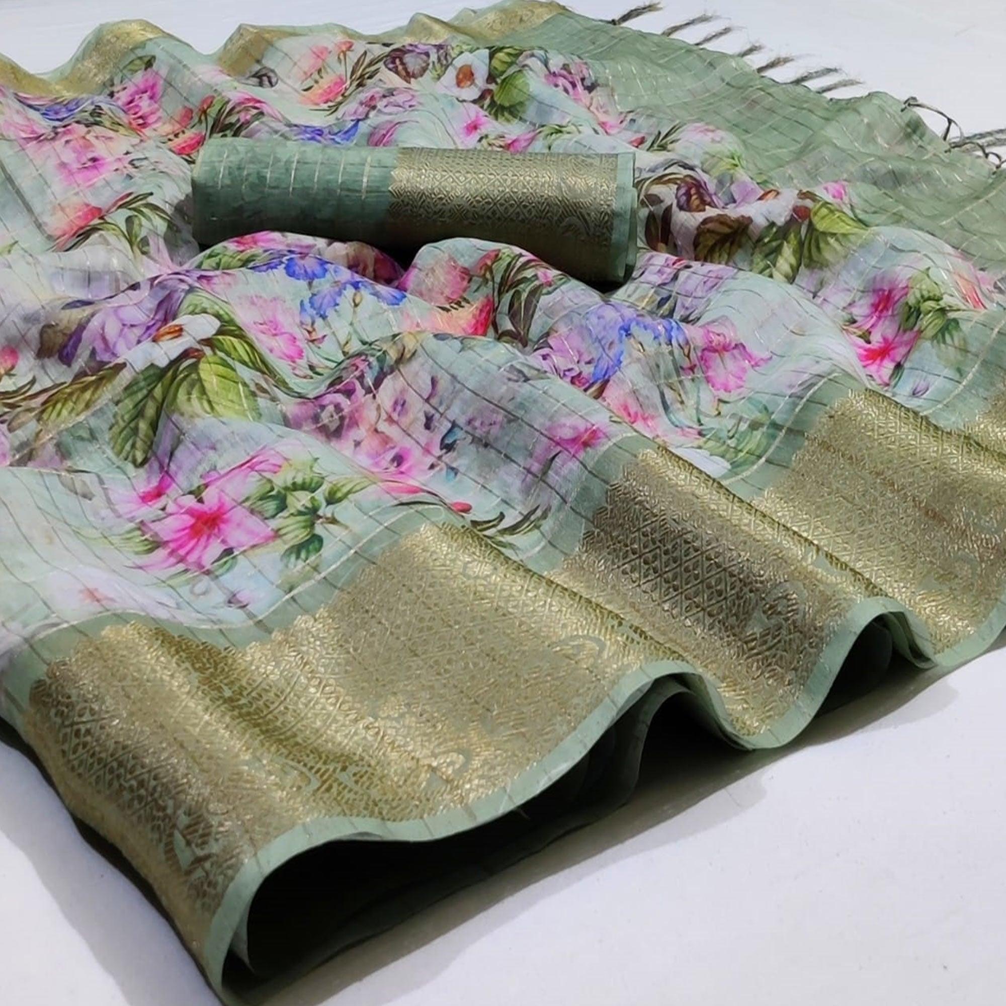Majesty Gray Colored Festive Wear Woven Banarasi Silk Saree - Peachmode