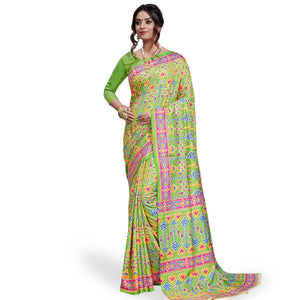 Majesty Green Colored Casual Printed Art Silk Saree - Peachmode