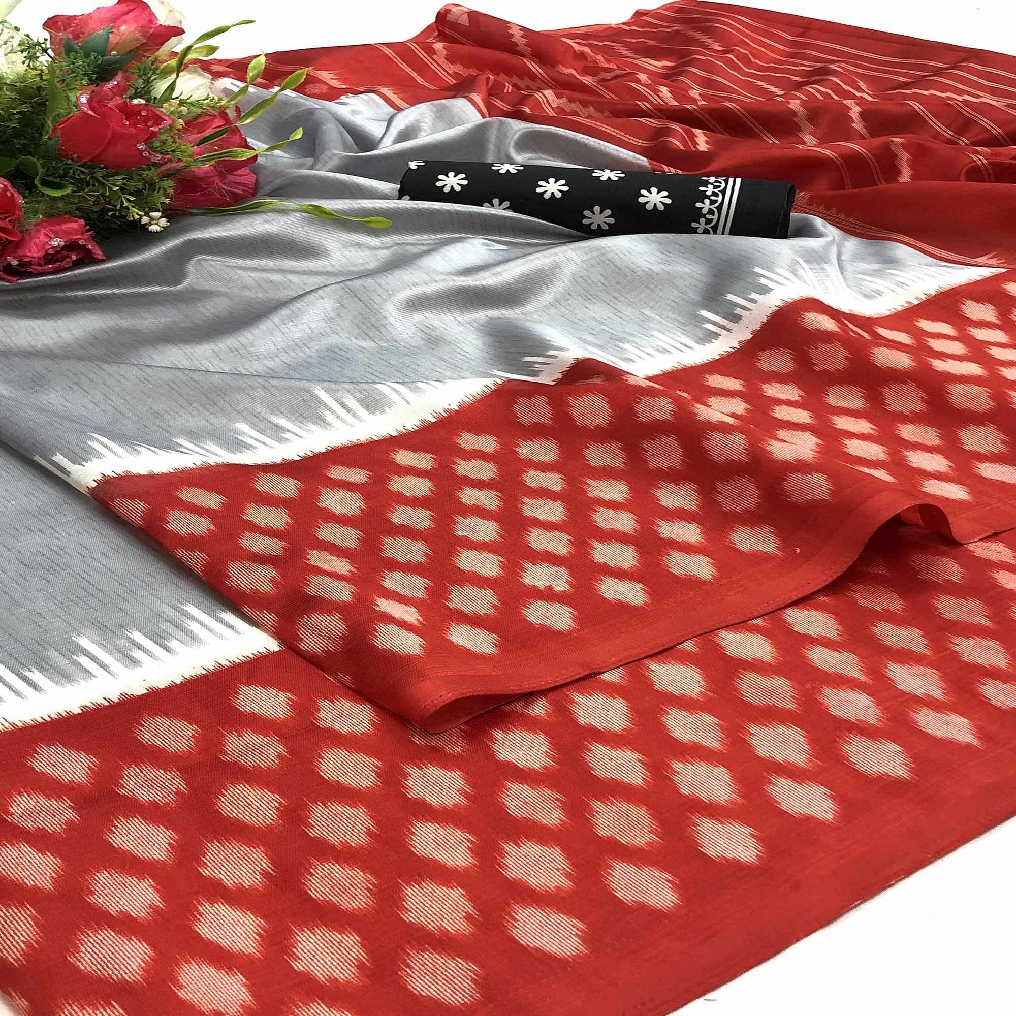 Majesty Grey Colored Casual Wear Printed Silk Saree - Peachmode
