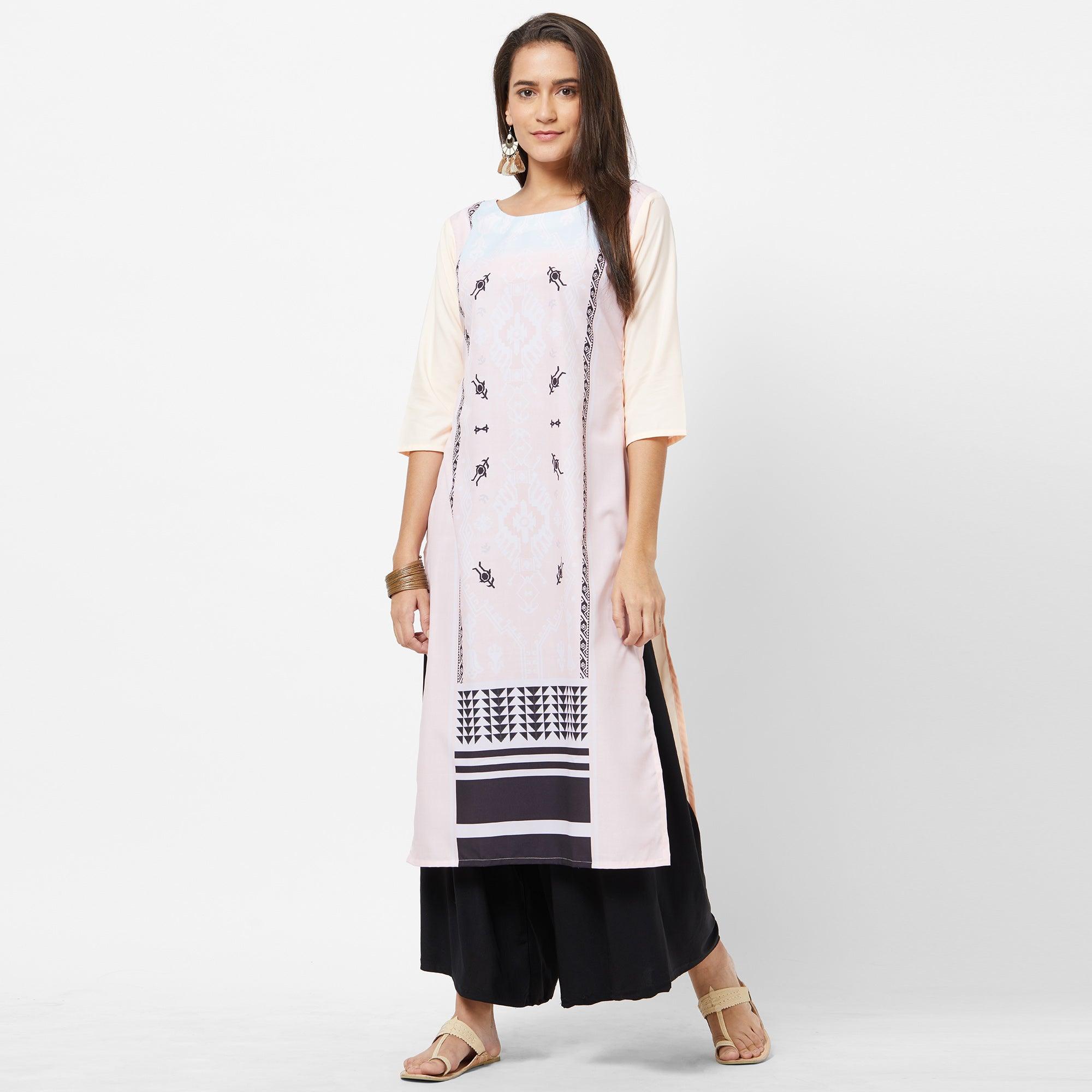 Majesty Light Pink Colored Casual Printed Crepe Kurti - Peachmode