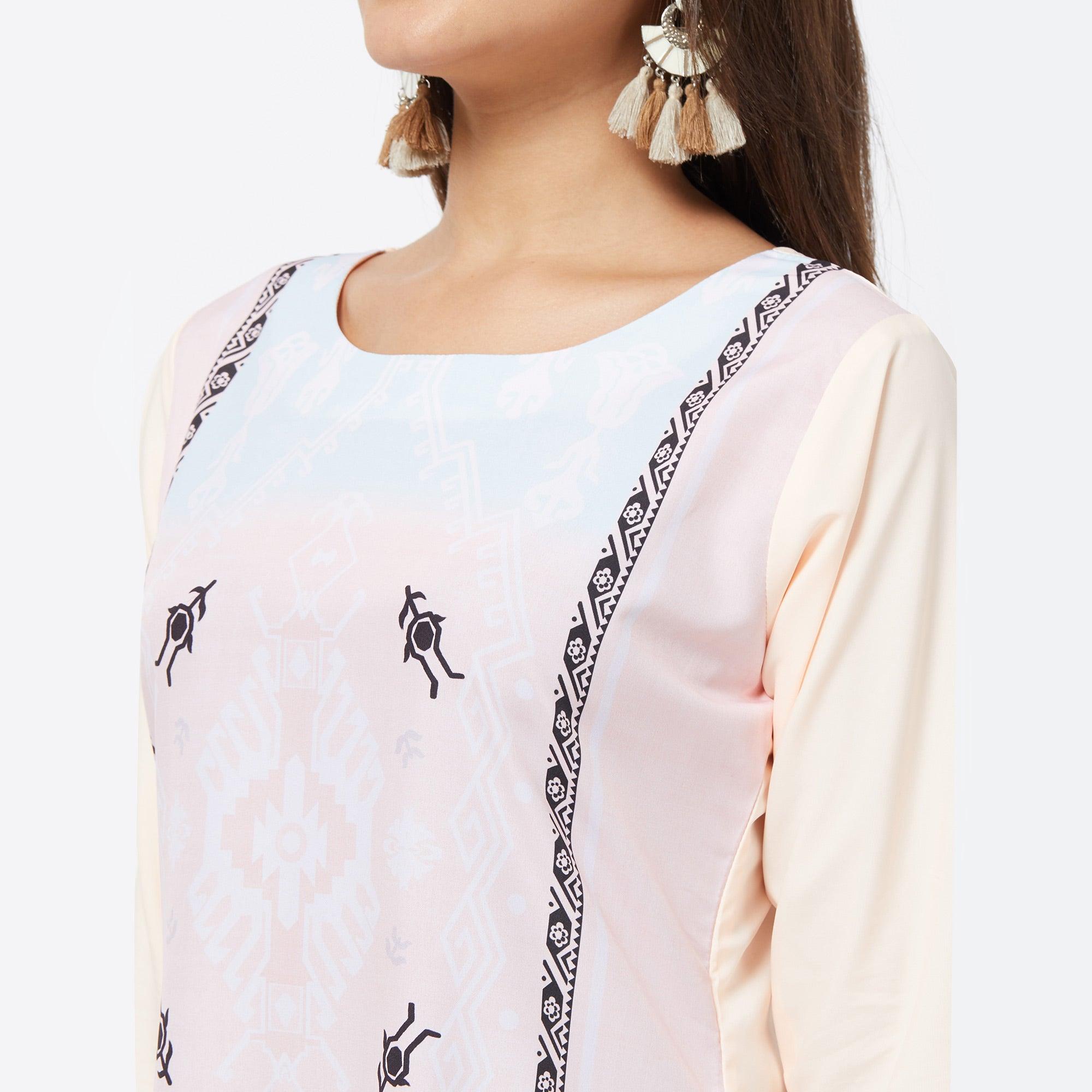 Majesty Light Pink Colored Casual Printed Crepe Kurti - Peachmode