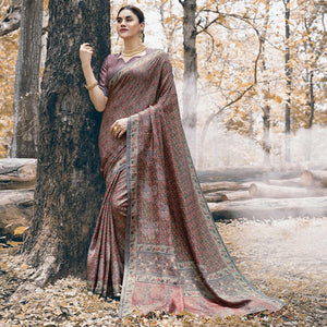 Majesty Mauve Colored Festive Wear Printed Art Silk Saree - Peachmode