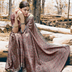 Majesty Mauve Colored Festive Wear Printed Art Silk Saree - Peachmode