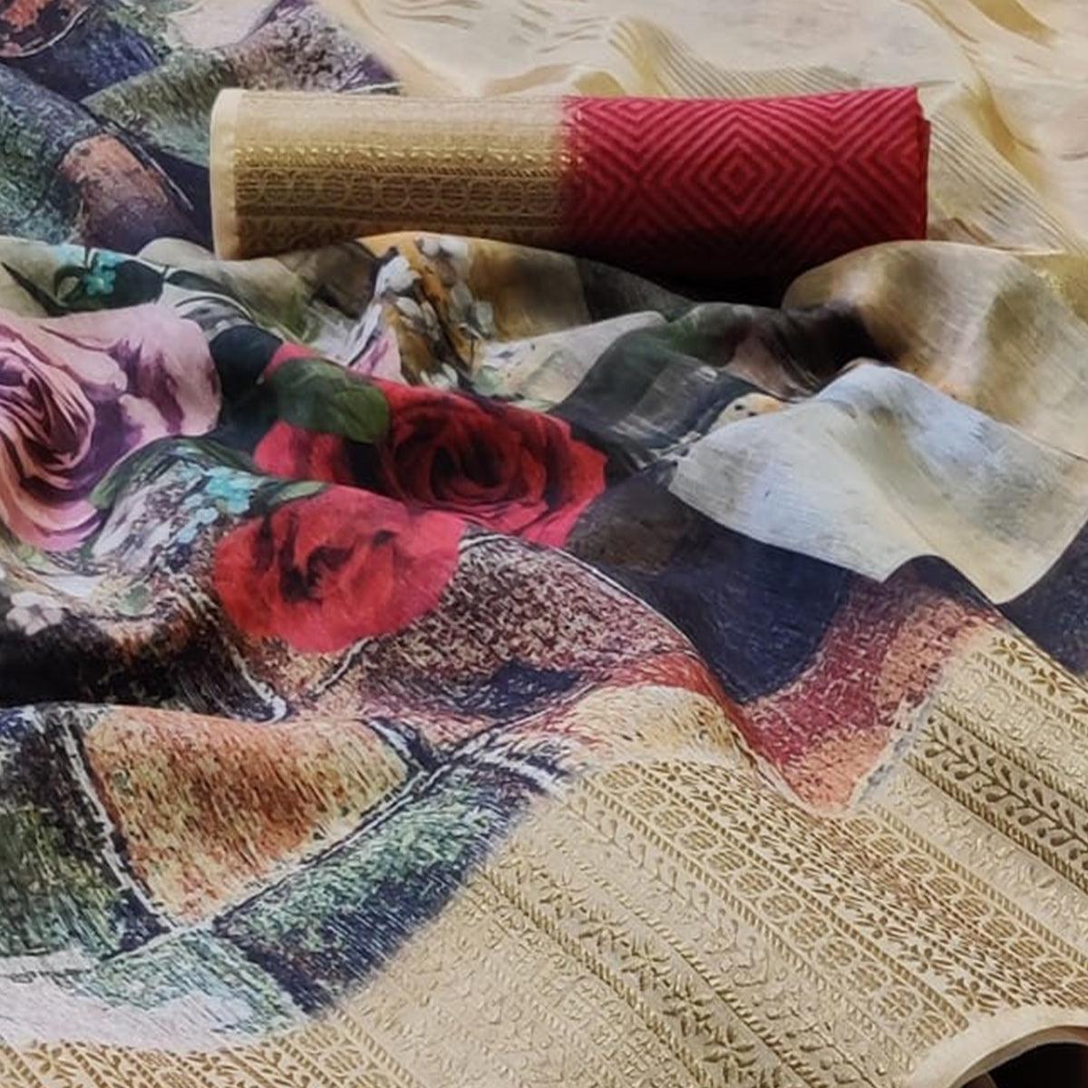 Majesty Multi Colored Festive Wear Woven Banarasi Silk Saree - Peachmode