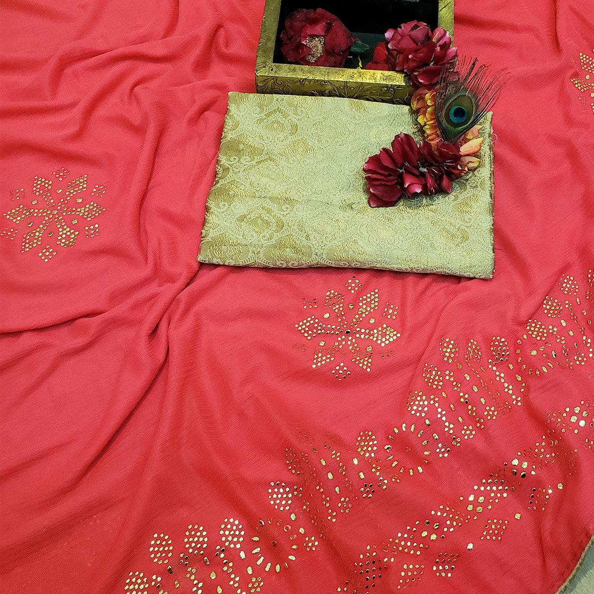 Majesty Pink Colored Festive Wear Embellished Art Silk Saree - Peachmode