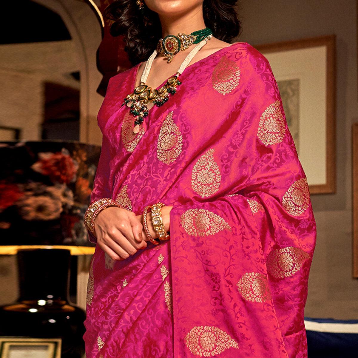 Majesty Pink Colored Festive Wear Weaving Pure Satin Saree - Peachmode
